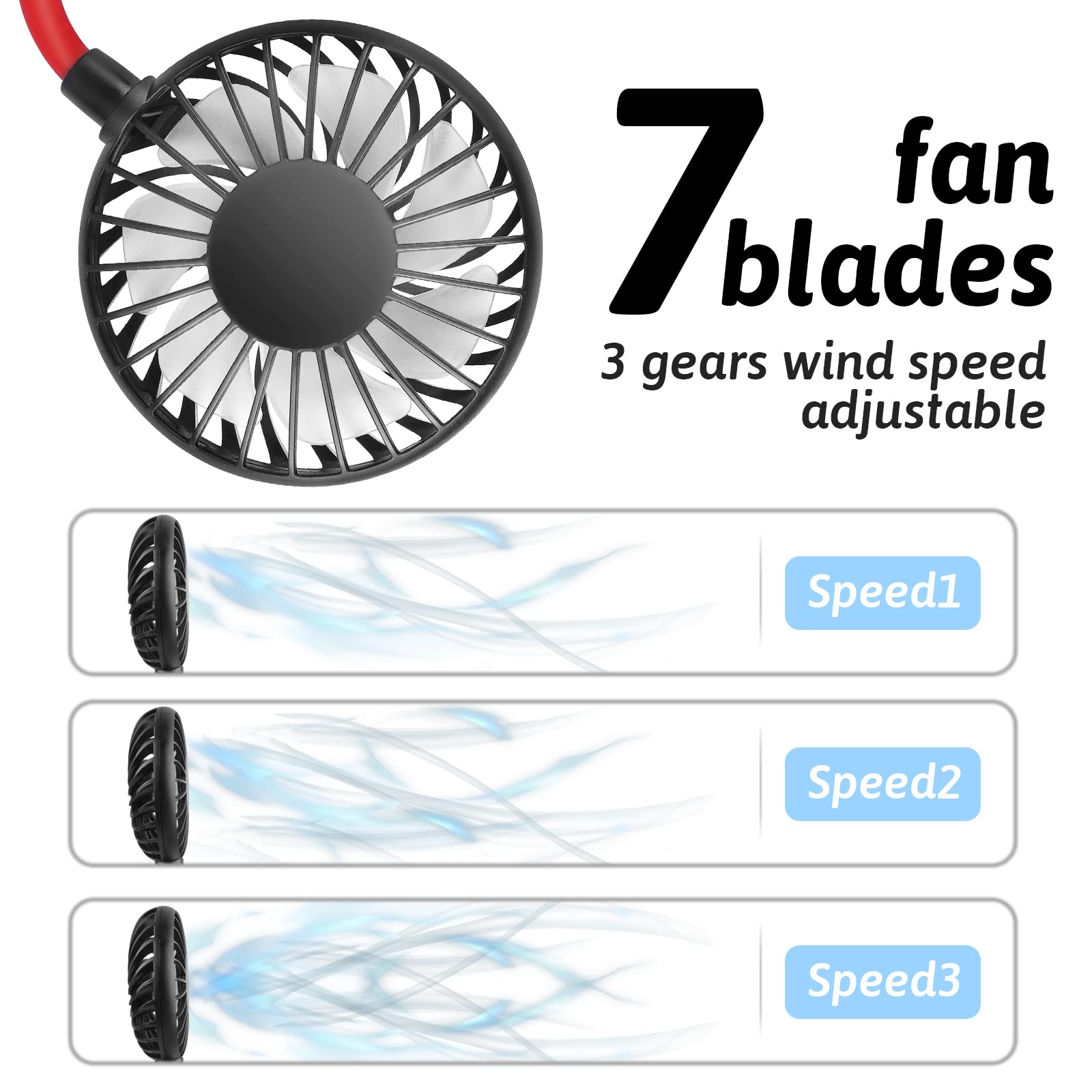 Rechargeable Neck Fan - Hands-Free Wearable Mini Fan with 2500mAh USB Battery, Dual Head Personal Cooling Fan for Office, Travel, Outdoor Sports & Home Use - Perfect for Working, Reading, Gym & Summer Activities
