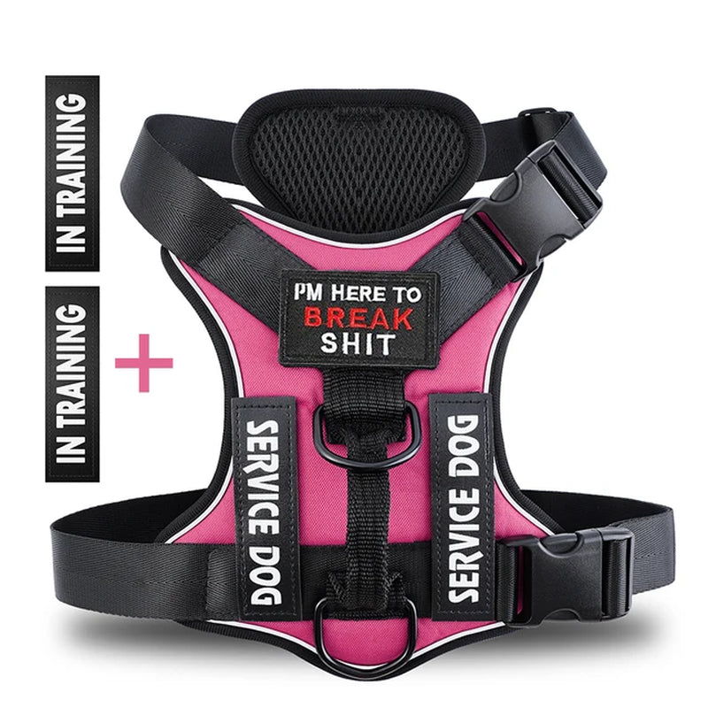 Reflective No-Pull Tactical Dog Harness Vest with Custom Patches - Adjustable Pet Safety Gear for Night Walking, Jogging & Outdoor Adventures