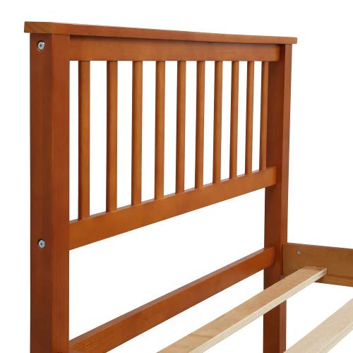 Solid Oak Wood Bed Frame Twin Size - Heavy Duty 300lb Capacity Platform Bed with Headboard & Footboard, No Box Spring Needed - Perfect for Kids' Rooms, Guest Bedrooms & Small Spaces