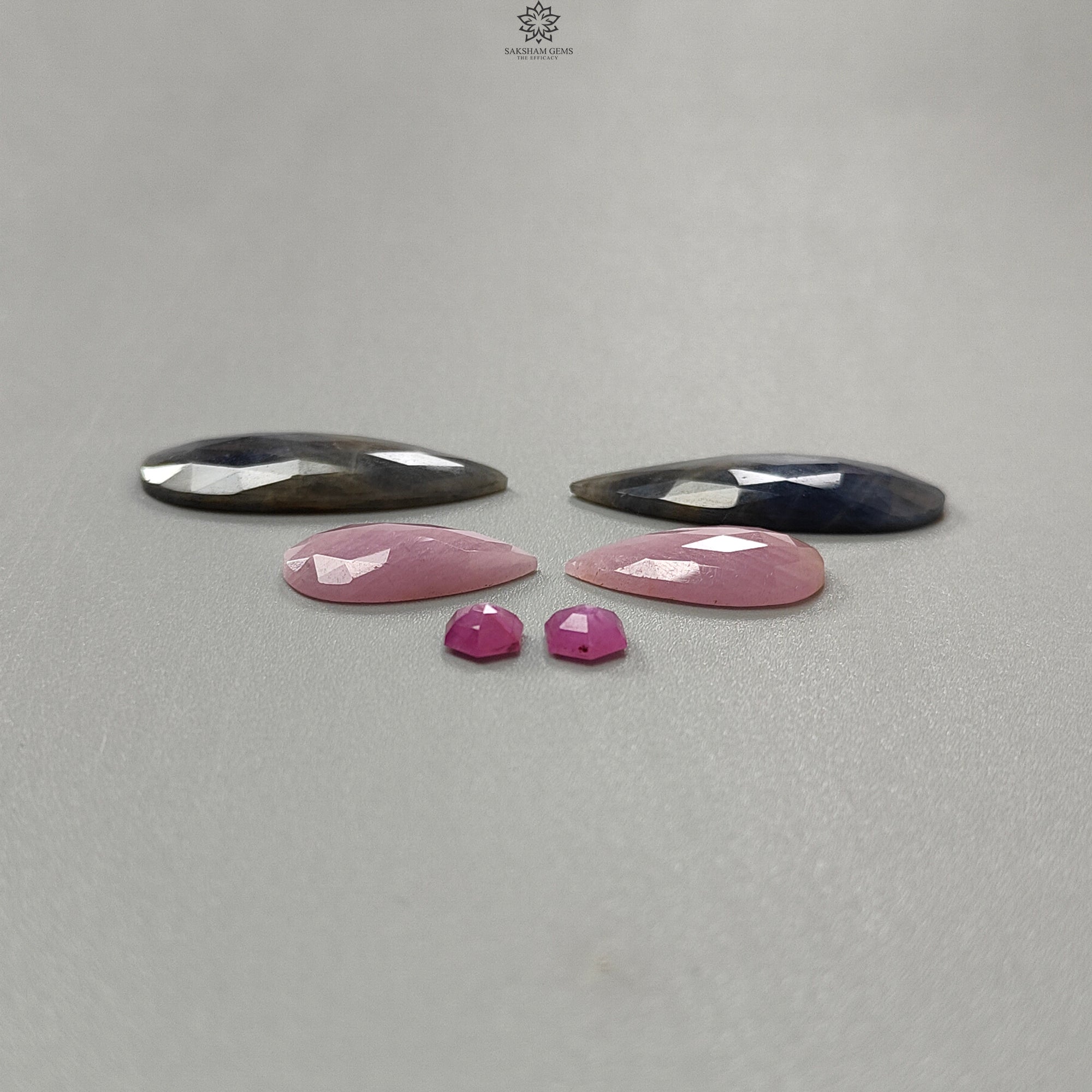 Natural Untreated Multi Sapphire Gemstone Rose Cut Slices - Pear Shape Faceted 6pcs Set for Jewelry Making (Necklace, Earrings, Bracelet Designs)