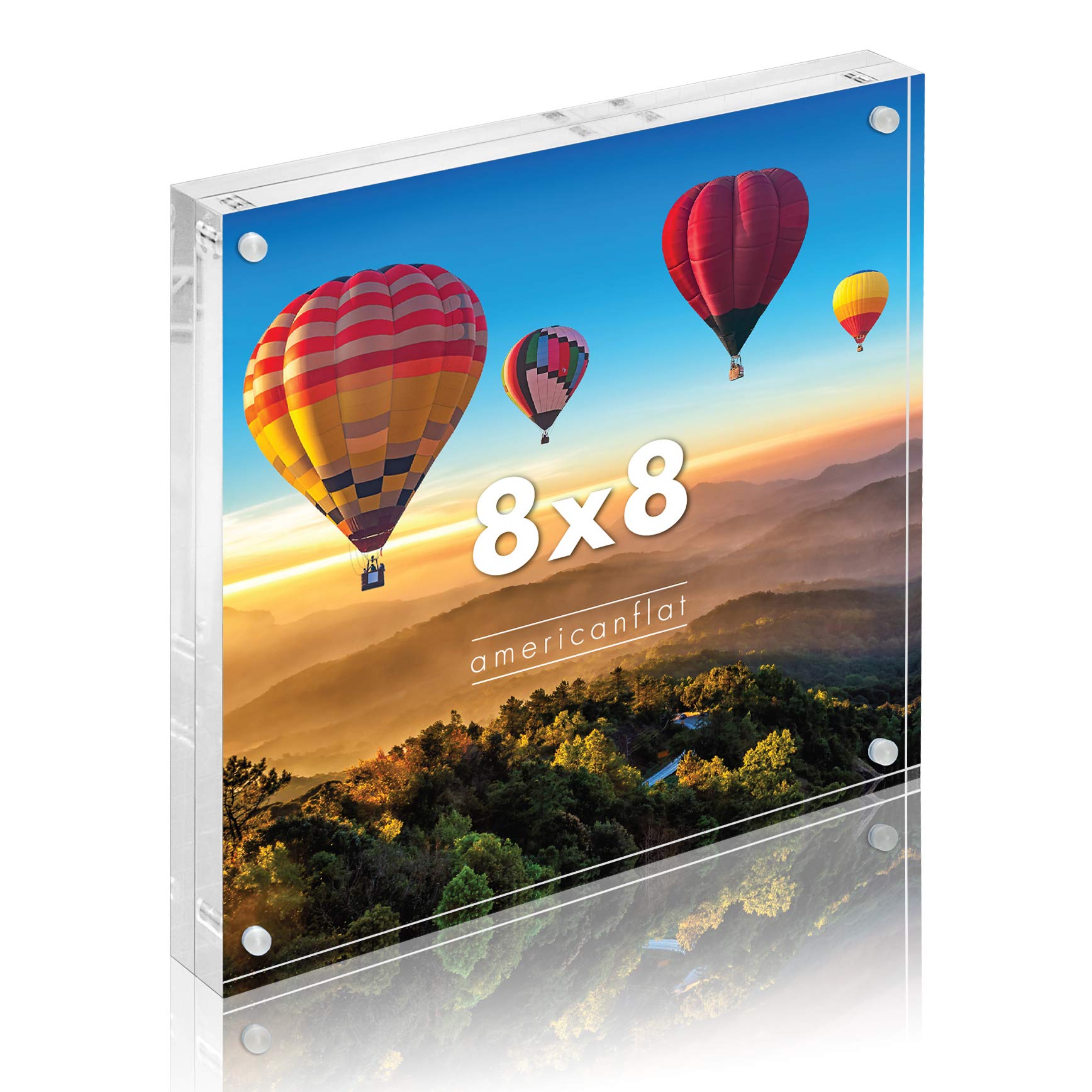 Americanflat 8x8 Acrylic Picture Frame - Double Sided Magnetic Corner Photo Frame - Clear Tabletop Display Frame for Photos & Artwork - Includes Microfiber Cloth - Perfect for Home, Office & Gift Giving