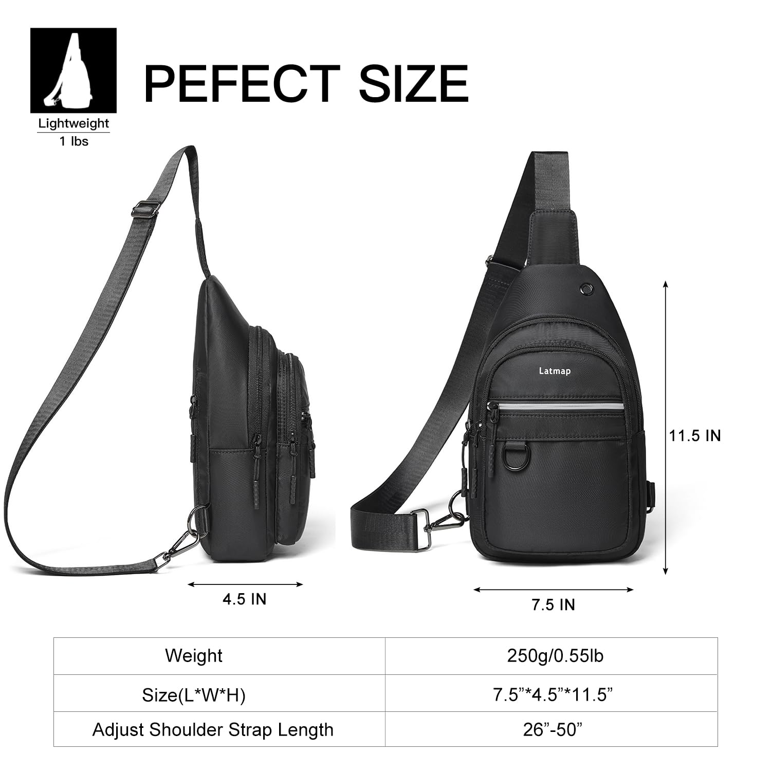 Reflective Sling Backpack for Women & Men - Crossbody Chest Bag, Fanny Pack for Travel, Hiking, Running | Lightweight Daypack for Outdoor Activities, Commuting & Daily Use (Black)