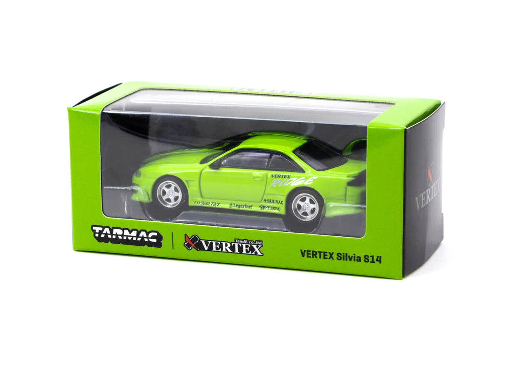 Tarmac Works 1:64 Scale Nissan Silvia Vertex S14 Diecast Model Car - Light Green - Collectible Miniature Vehicle for Display & Racing Scenes