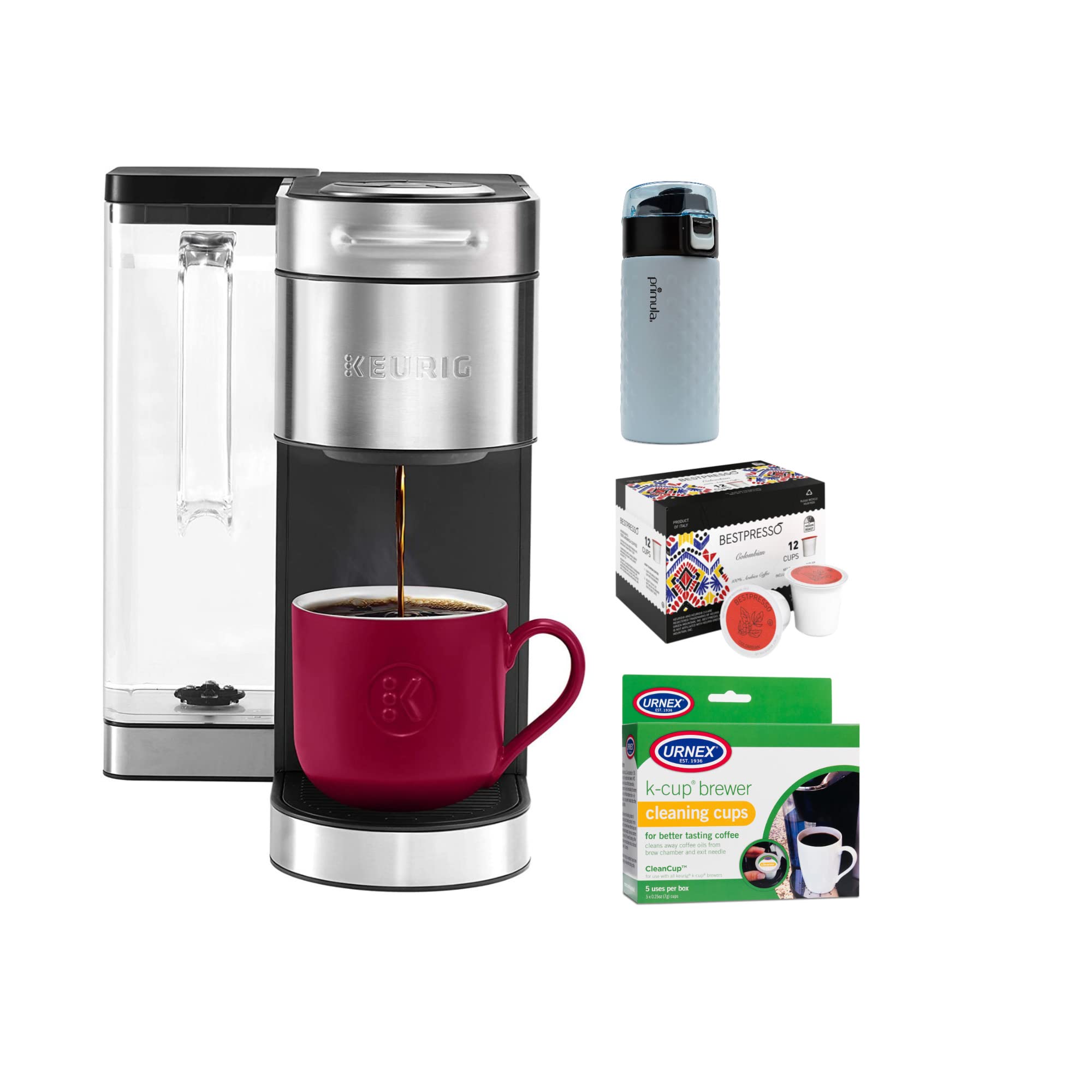 Keurig K-Supreme Plus Single Serve Coffee Maker with K-Cup Pod Brewer, Cleaning Cups, Tumbler & Colombian Roast Bundle (4 Items) - Perfect for Home, Office & Small Spaces