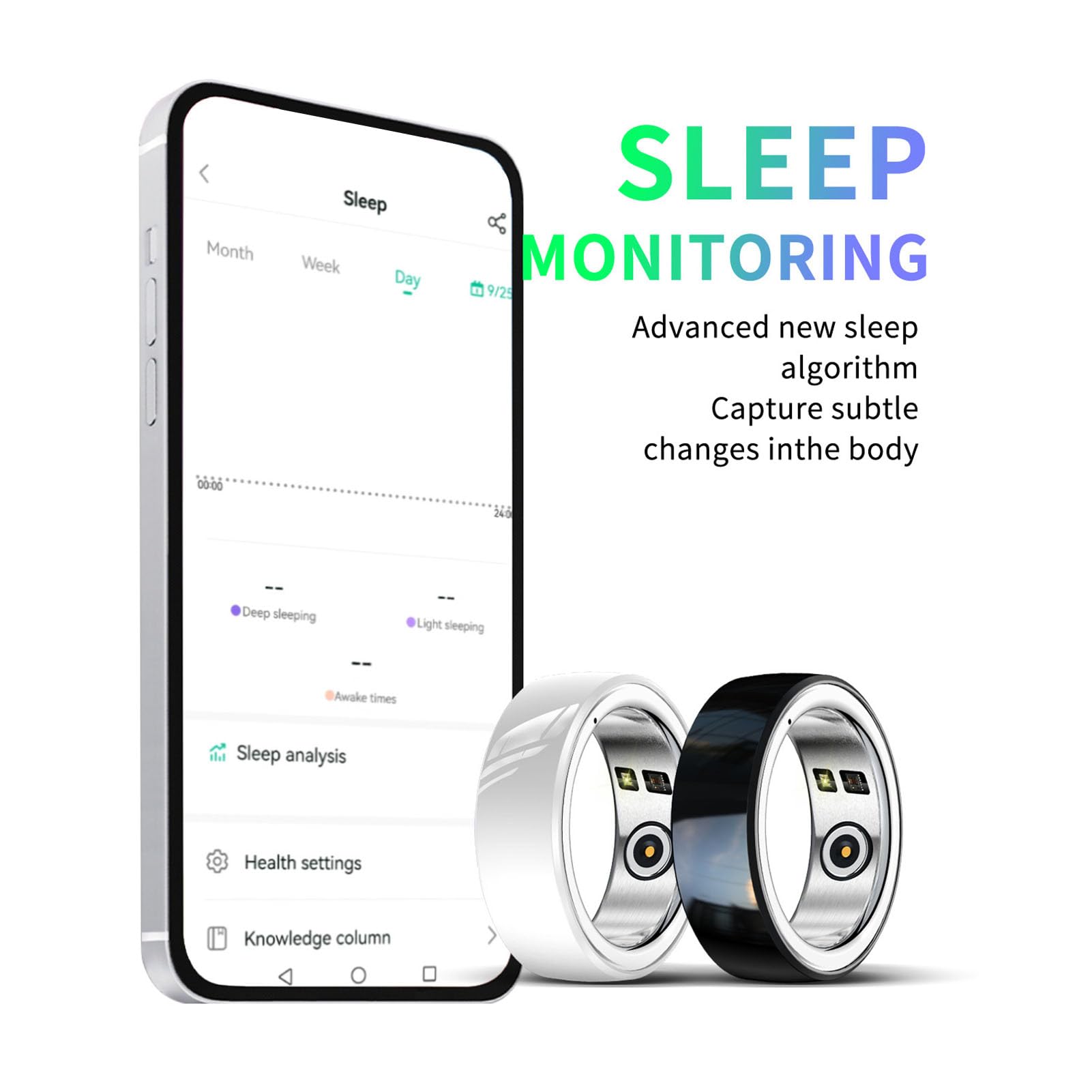 Smart Health Ring - Ceramic Fitness Tracker with Sleep & Temperature Monitoring, Step Counter, 23mAh Battery & Charging Case (White, Size 18) | Perfect for Sleep Tracking, Workout Monitoring & Daily Health Management