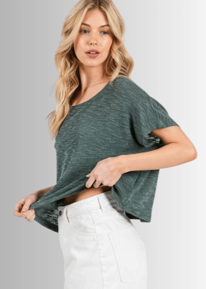 Kathryn Women's Oatmeal Round Neck Boxy Top - Casual Loose Fit Blouse for Everyday Wear, Office & Outings