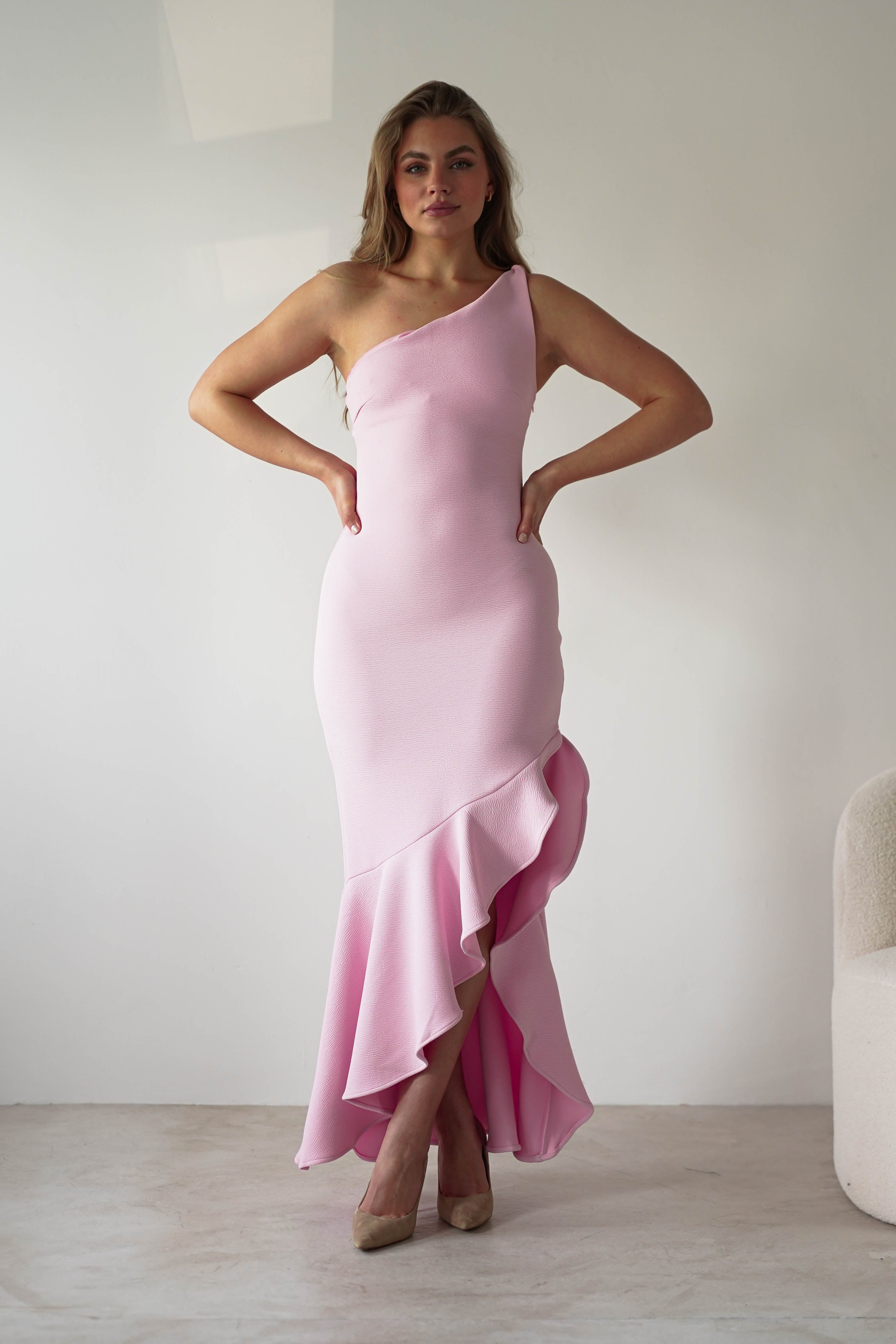 Tabitha Textured Bodycon Midaxi Dress for Women - Stretchy Pink Slim Fit Party Dress | Perfect for Cocktail Parties, Date Nights & Evening Events