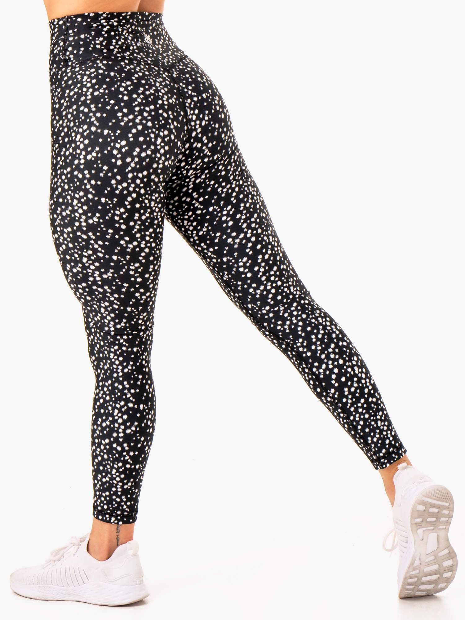 High Waisted Leggings for Women - Black Speckle Yoga Pants with Tummy Control | Comfortable Workout Leggings for Running, Gym & Lounge Wear