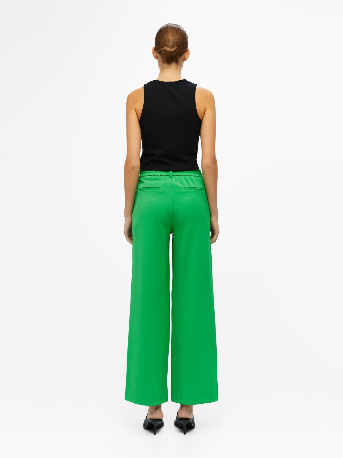 Lissey Women's High Waisted Wide Leg Pants - Comfortable Green Trousers for Office, Travel & Casual Wear | Stretchy Elastic Waist & Flowy Fit