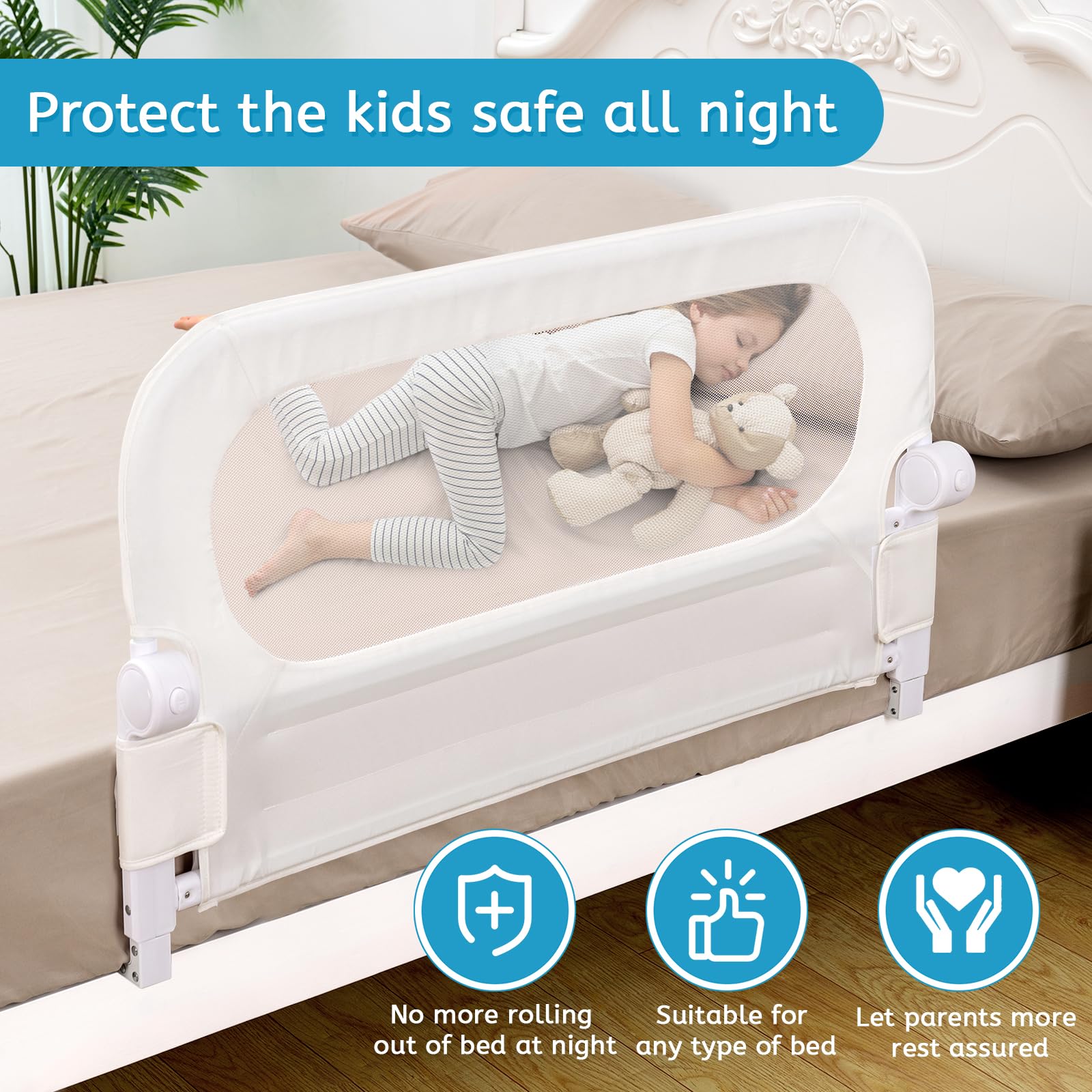 Y-STOP Adjustable Bed Rail Guard for Queen, King & Twin Beds - 33