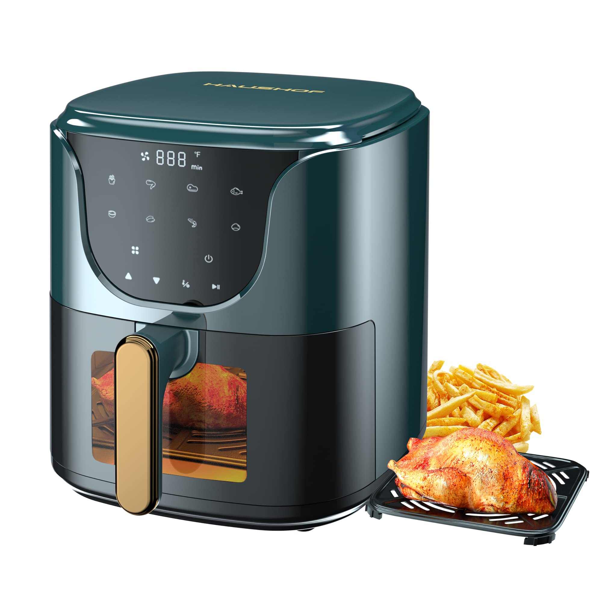 5.8 QT Digital Air Fryer Oven - 1450W Oil-Free Cooker with 8 Presets, Timer & Temp Control, Nonstick Basket - Perfect for Healthy Frying, Baking & Roasting - Compact Green Countertop Appliance for Small Kitchens & Dorms