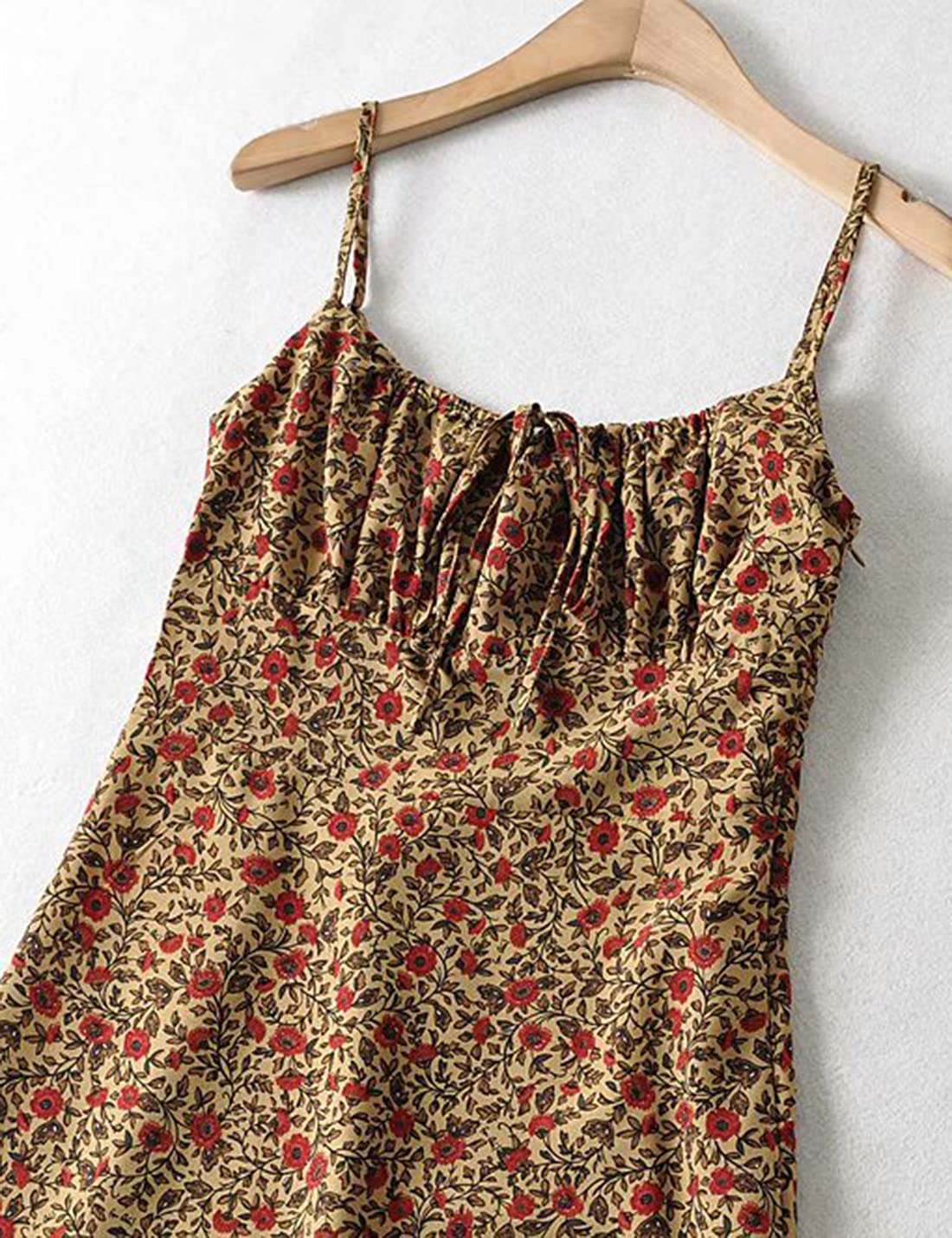 Omoone Women's Floral Summer Dress - Low-Cut Square Neck Spaghetti Strap Tie Bodycon Dress for 90s Y2K Style | Perfect for Beach Vacation, Date Night & Music Festivals