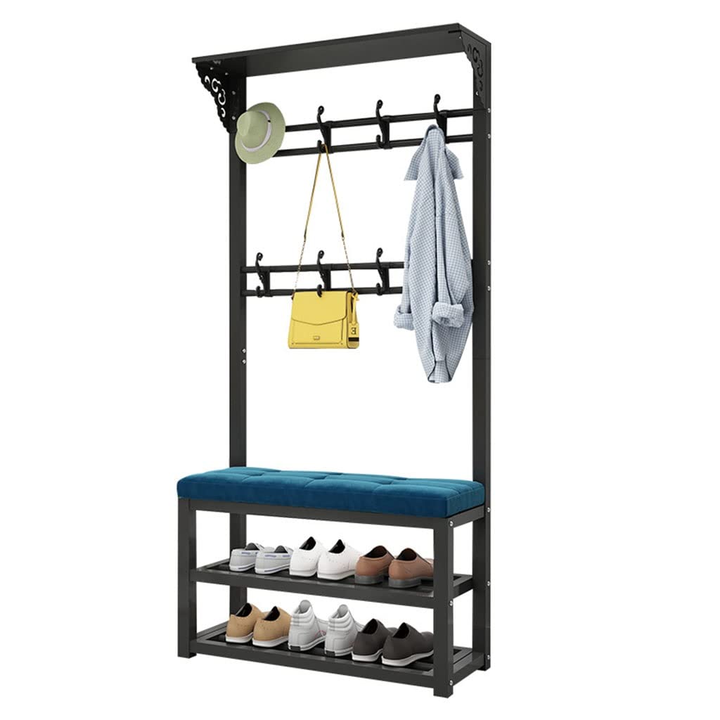 3-in-1 Entryway Hall Tree Bench with 2-Tier Shoe Storage, Seat Cushion & Coat Hooks - Space Saving Shoe Rack Organizer for Bedroom, Hallway, Living Room & Entryway - Perfect for Small Apartments & Home Organization