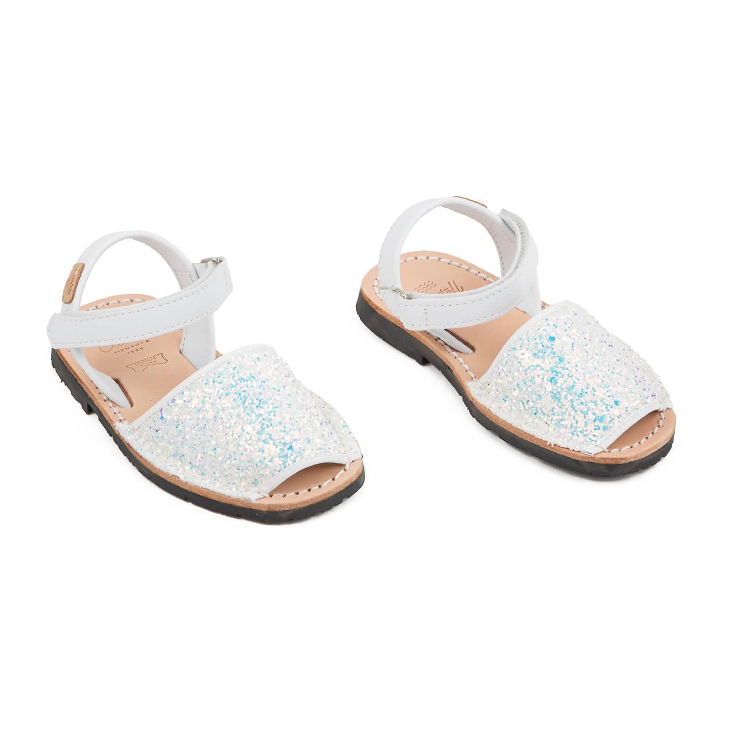 Glitter Leather Open Toe Menorcan Sandal For Kids - Iker 1002R Sparkly Sandals | Comfortable & Stylish Summer Shoes for Girls & Boys | Perfect for Beach, Pool & Outdoor Play