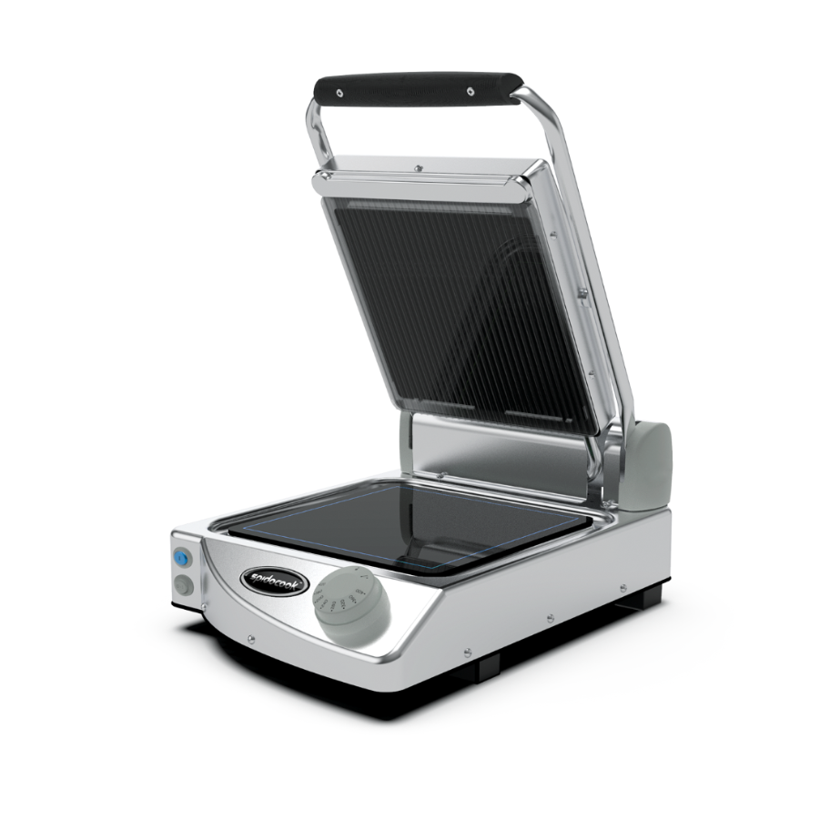 Spidocook SAP010R 13x18 Commercial Panini Press Grill - Grooved Top & Smooth Glass Bottom - 120V Electric Sandwich Maker for Restaurants, Cafes & Home Use