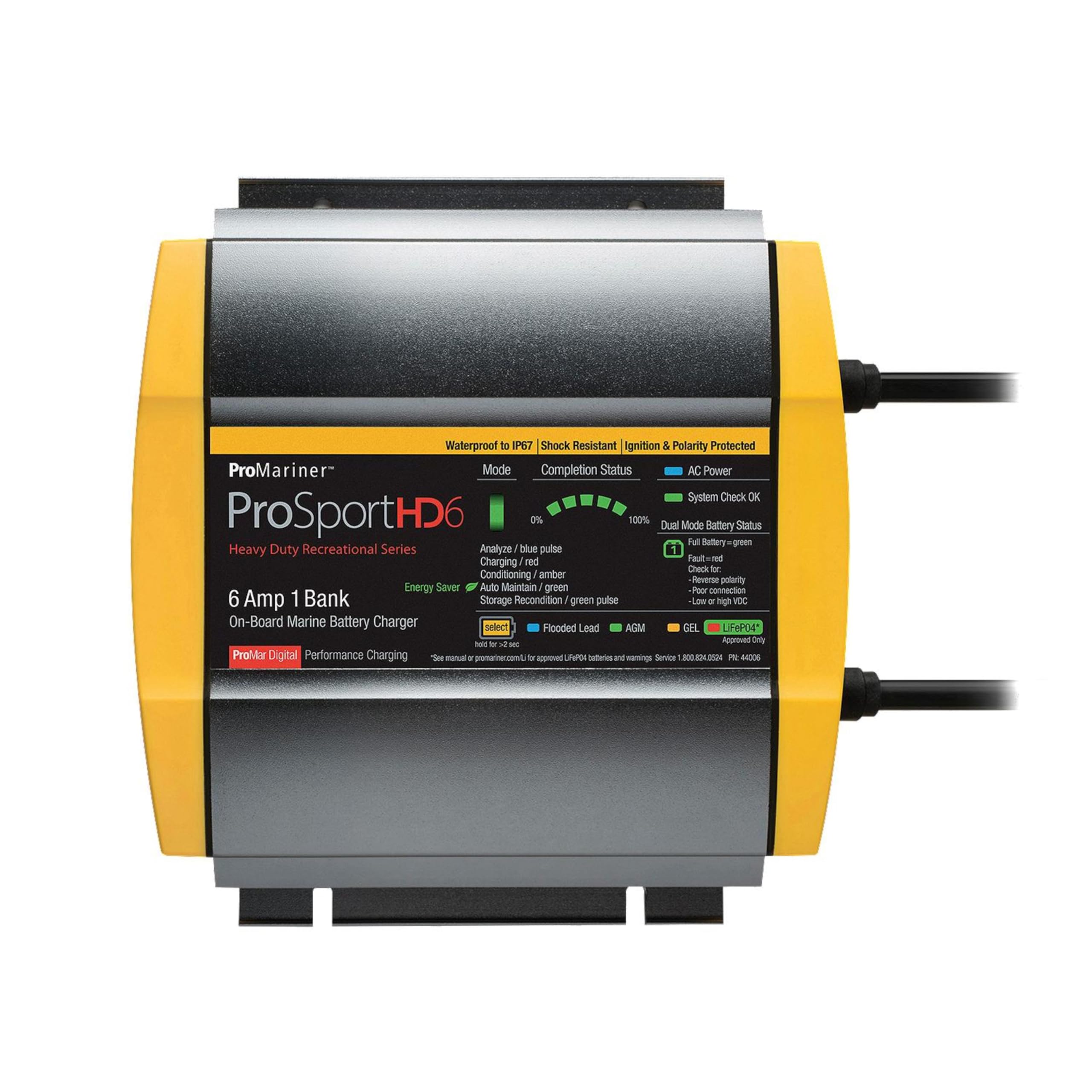 ProMariner 44006 ProSport HD Waterproof Marine Battery Charger - 6 Amp 1 Bank Charger for Boats, Yachts & RVs | Waterproof & Durable Design for Marine Use