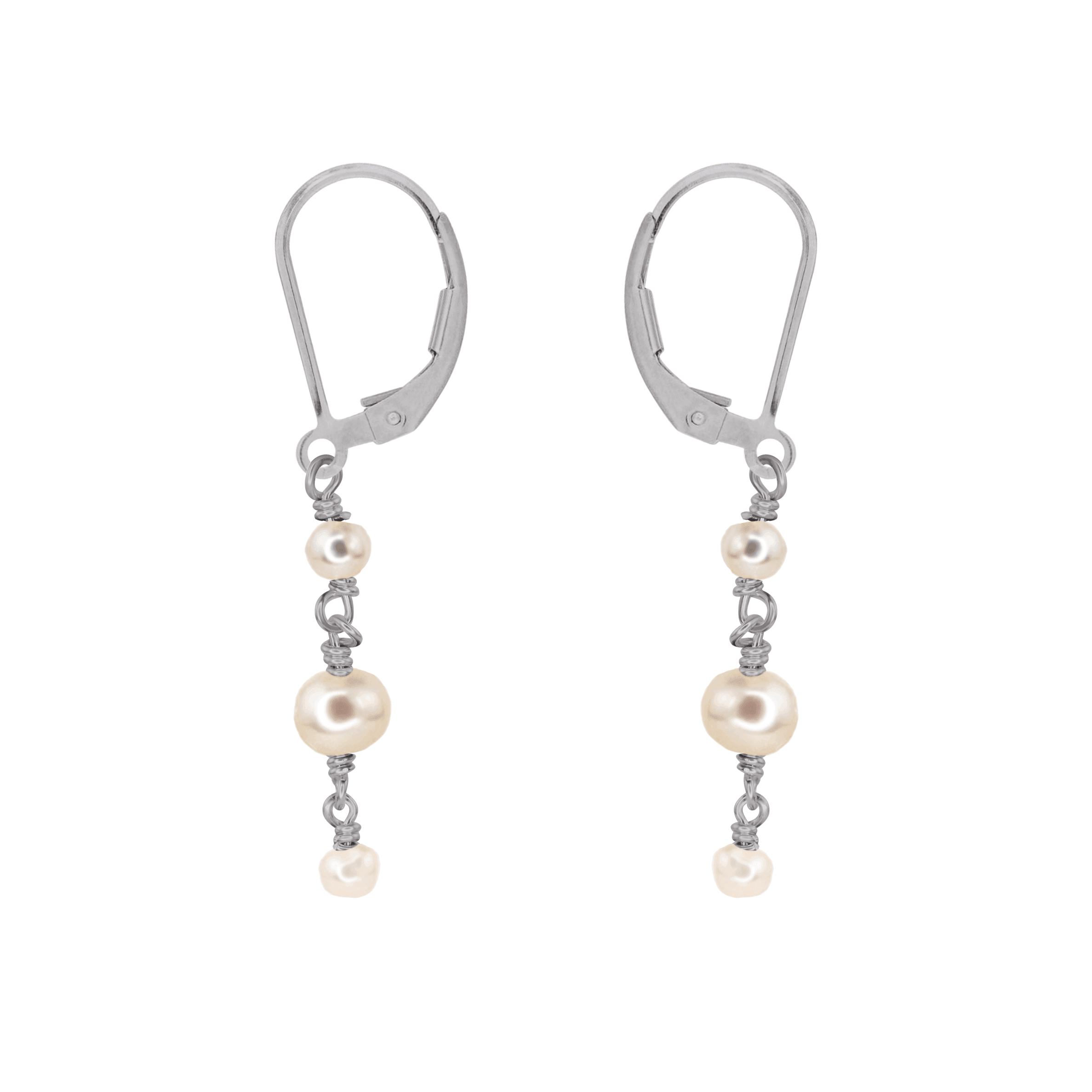 White Freshwater Pearl Crystal Beaded Chain Dangle Leverback Earrings for Women - Elegant Bridal Jewelry, Wedding Party Accessories, Evening Wear & Special Occasions