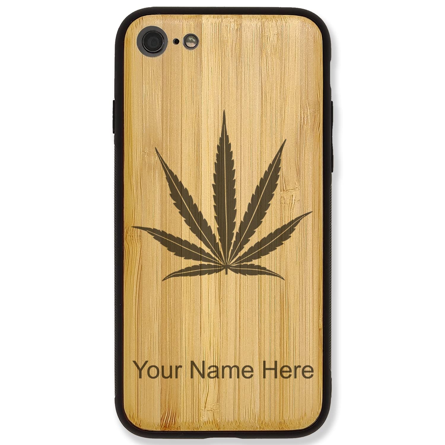 Premium Bamboo Phone Case for iPhone 7 Plus & 8 Plus - Custom Marijuana Leaf Engraving | Slim Protective Cover for Daily Use, Travel & Outdoor Activities