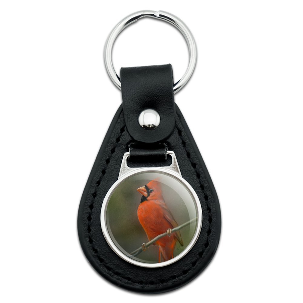 Black Leather Keychain with Red Cardinal Bird on Branch - Perfect for Gifts, Handbags & Travel Accessories