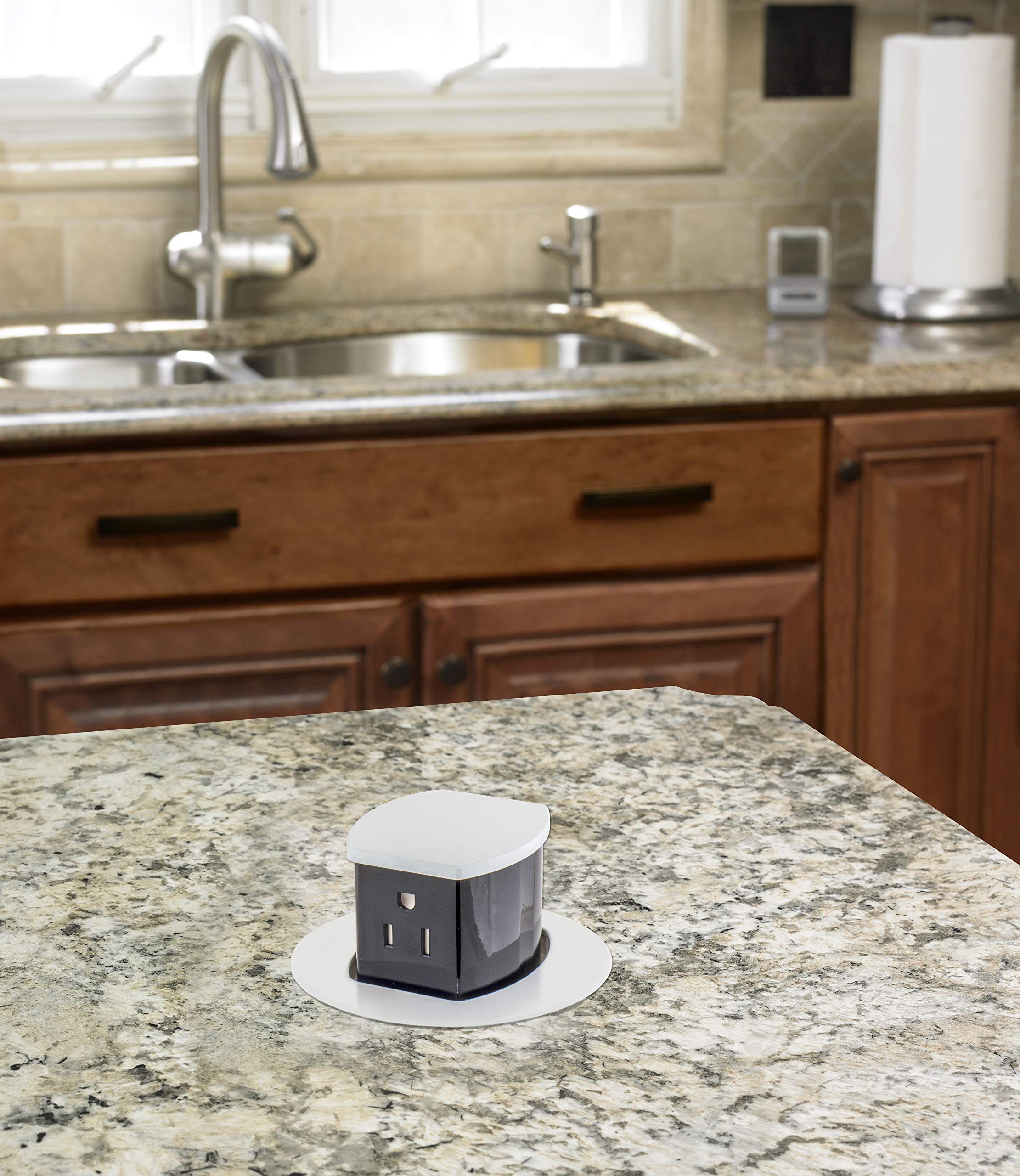 Bryant Electric RCT201W 15A 125V Tamper Resistant Pop-Up Countertop Receptacle - White Powder Coated Flush Mount Outlet for Kitchen, Bathroom & Office - 15 Amp Electrical Outlet for Safe & Convenient Power Access