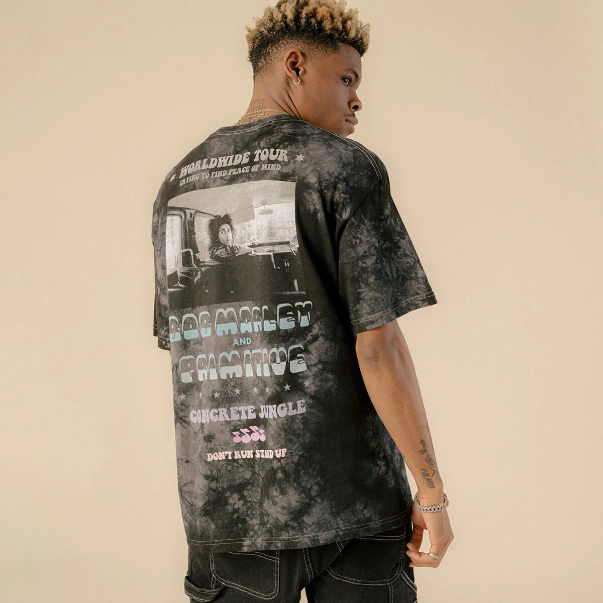 Primitive x Bob Marley Concrete Jungle Washed Graphic T-Shirt - Vintage Washed Cotton Tee for Men - Perfect for Casual Wear, Street Style & Music Festival Outfits