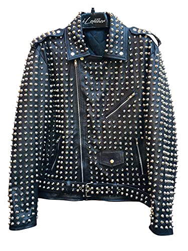 Steampunk Black Leather Studded Handmade Jacket for Women - Vintage Gothic Punk Fashion, XXL Size, Perfect for Cosplay & Motorcycle Riding