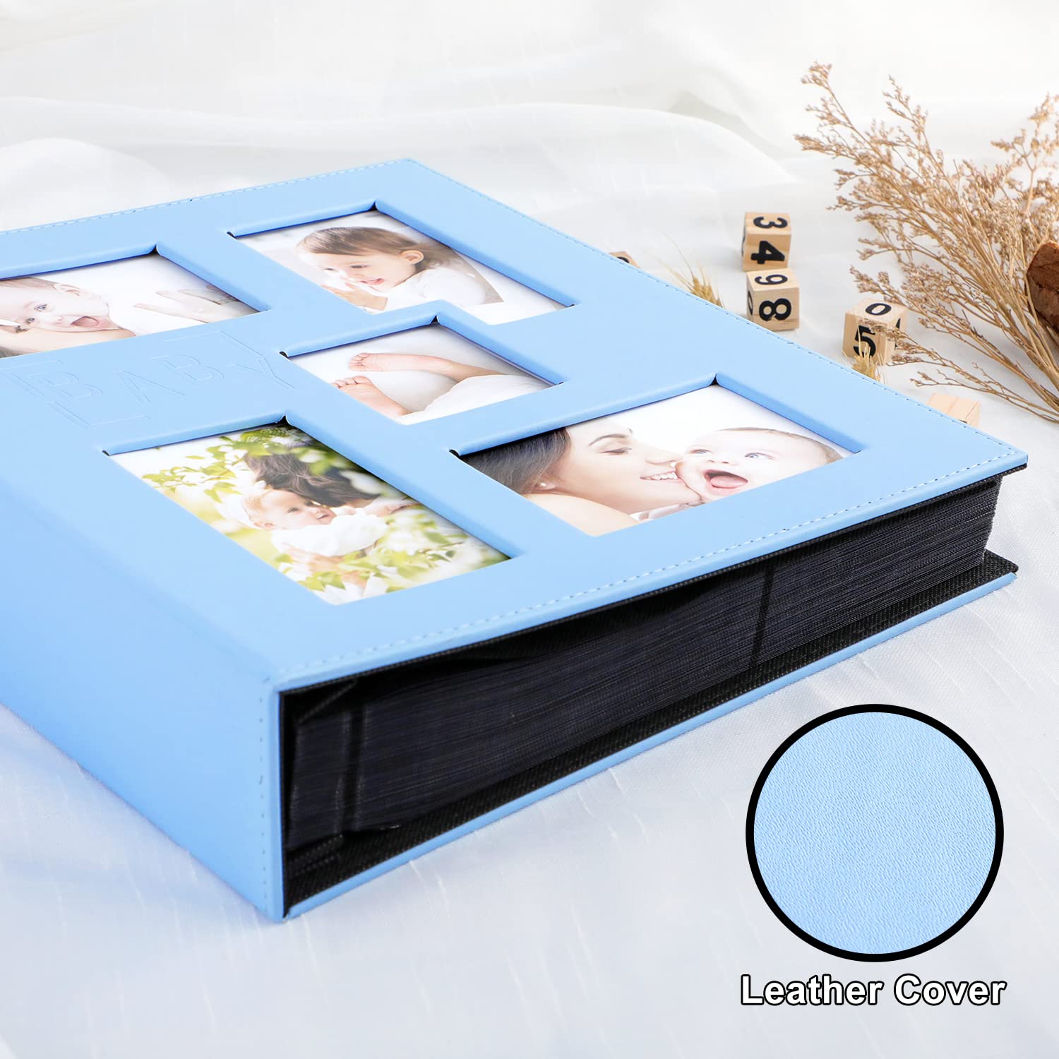 Ywlake 1000 Pocket Baby Photo Album 4x6 - Leather Large Capacity Scrapbook for Newborn, Boy, Girl - Holds 1000 Horizontal & Vertical Photos - Blue - Perfect for Baby Showers, First Birthday Gifts & Family Memory Keeping