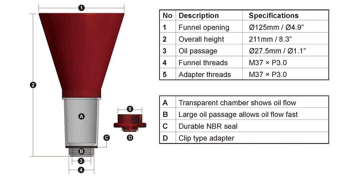 PT Auto Warehouse OF-TO6350 Engine Oil Change Funnel - Durable Plastic Oil Filler Funnel for Car, Truck & Motorcycle Maintenance - Perfect for DIY Oil Changes & Fluid Refills
