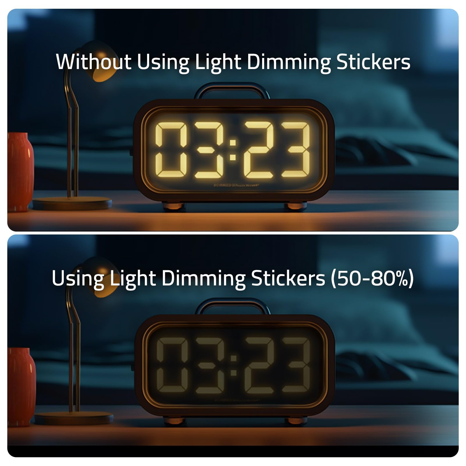LED Light Dimming Stickers - 2 Pack White & Black, 50% Light Reduction for Soft Ambient Lighting - Perfect for Bedrooms, Offices, and Home Theater Setup