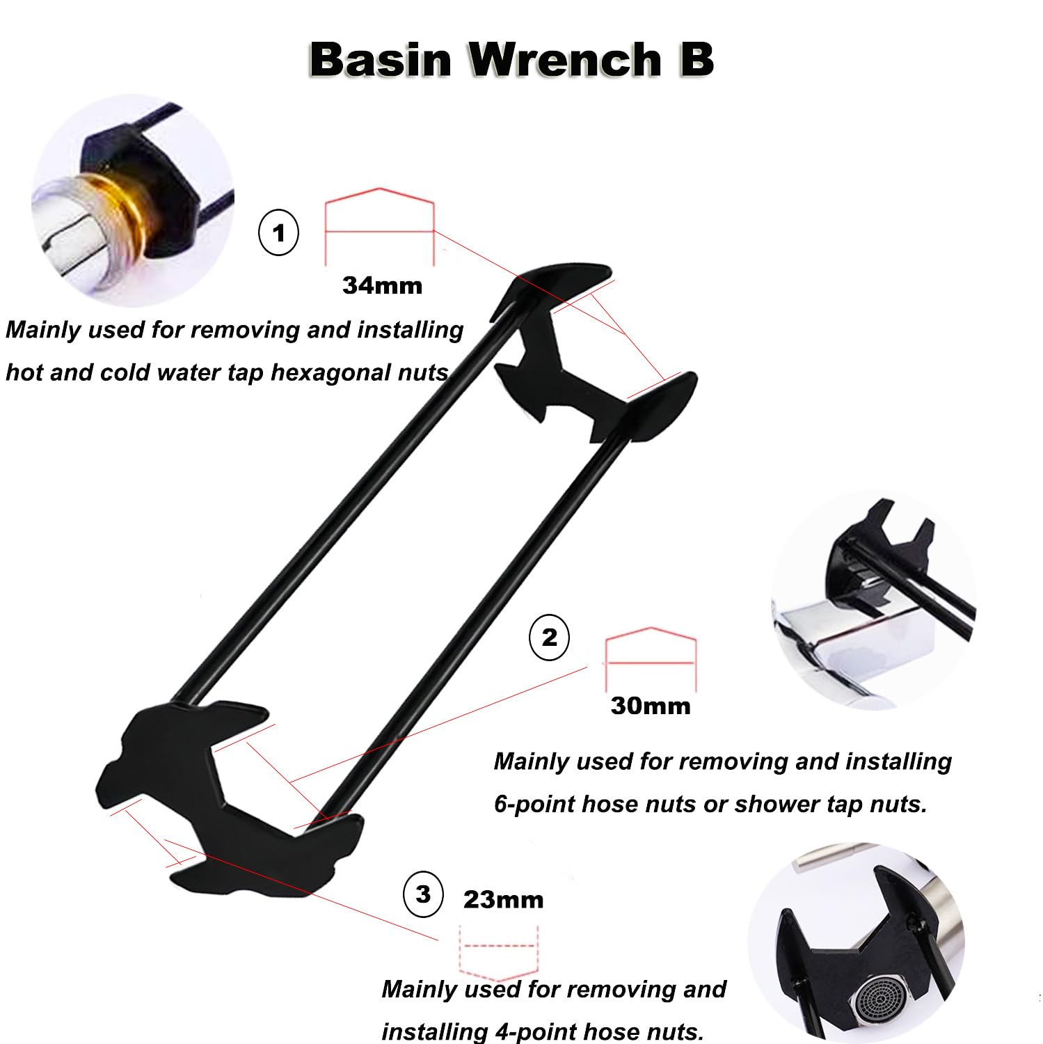 2Pcs Multifunctional Basin Wrench Set - 7 Sizes Universal Under Sink Plumber's Wrench with Four-Jaw Hex Design - Perfect for Faucet Installation & Repair in Kitchen, Bathroom & Home Plumbing Projects