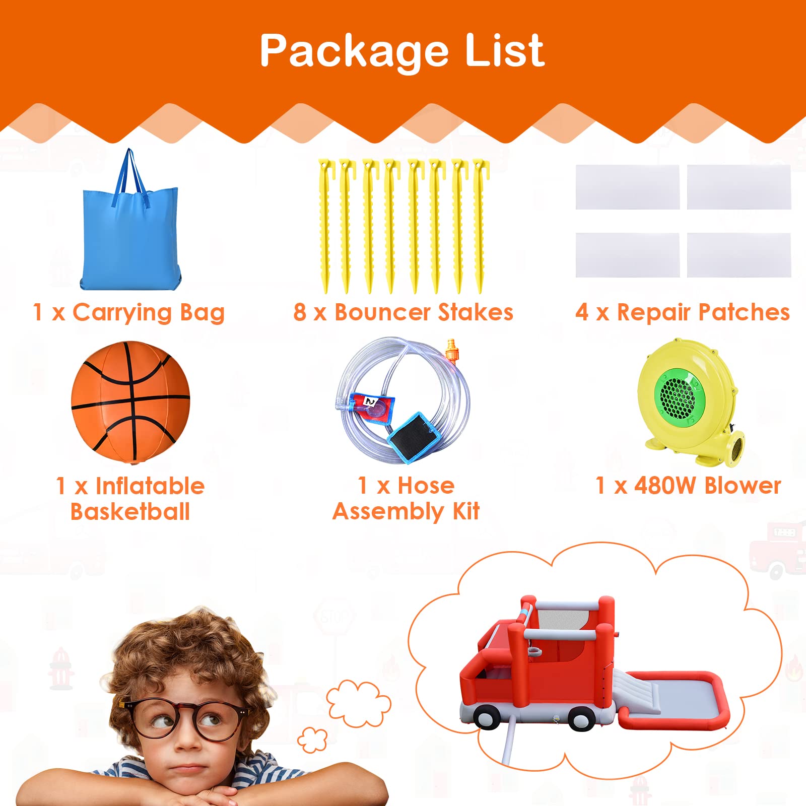 **HONEY JOY Inflatable Water Slide - Fire Truck Toddler Bouncy Water Park with Giant Splash Pool | Outdoor Water Bounce House for Kids & Adults | Backyard Summer Party & Birthday Fun (Includes 480W Blower)**