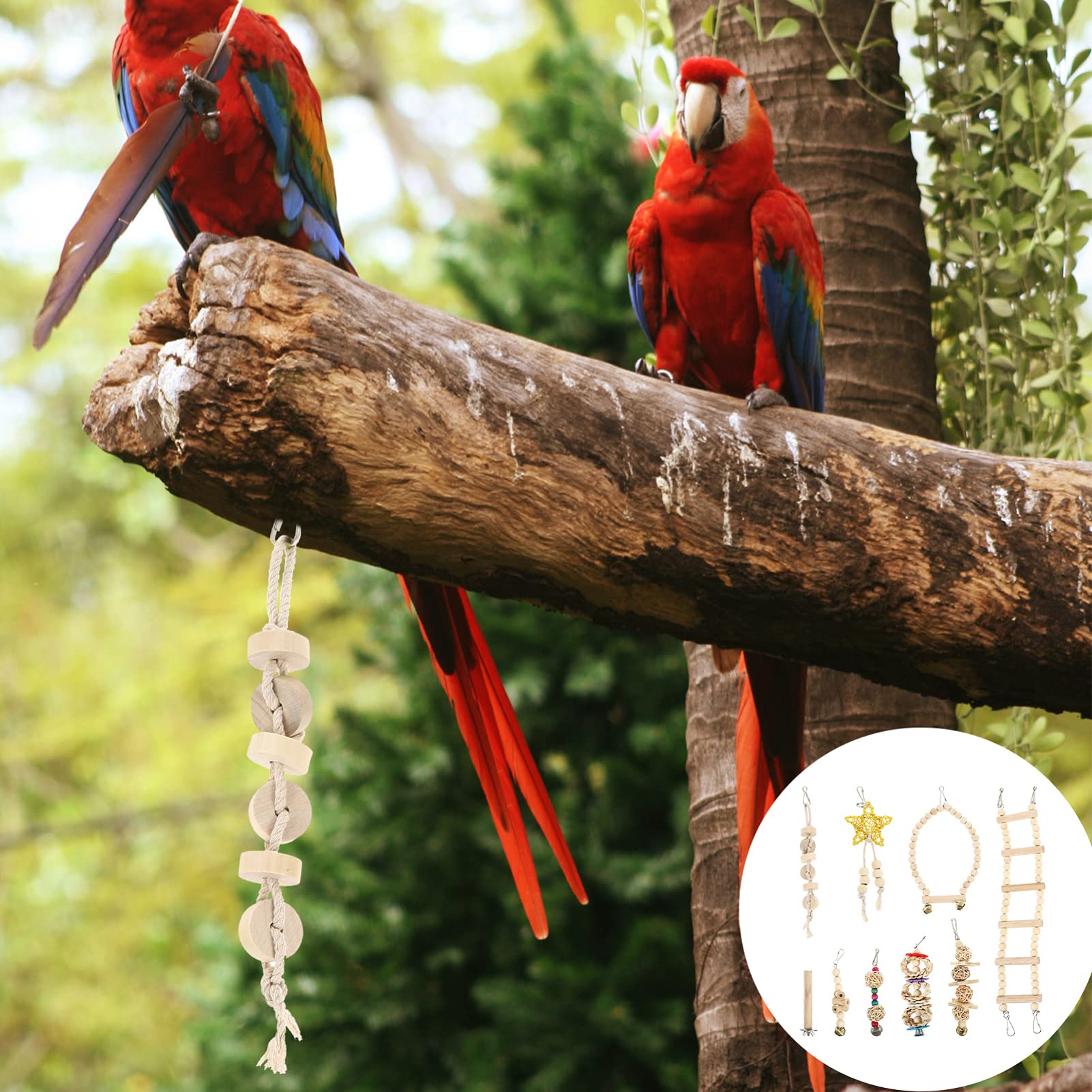 Balacoo 9 Pcs Bird Toy Set - Hammock, Chewing Toys, Climbing Accessories, Wooden Bridge, Swing & Cone Tail for Parrots, Hamsters - Perfect for Cage Enrichment and Playtime