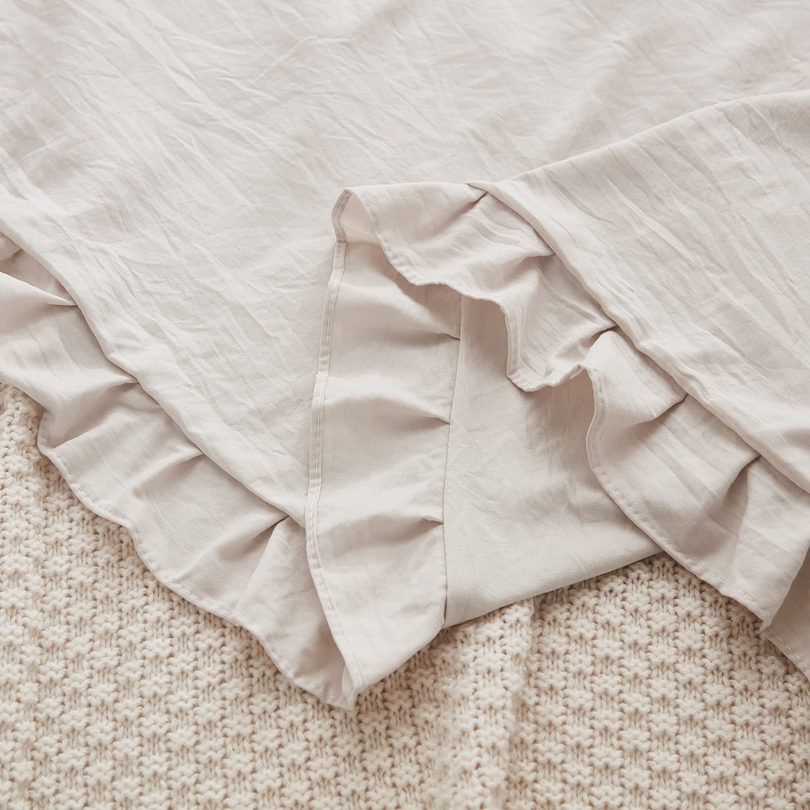 Beige Grey Ruffled Body Pillow Cover 20x54 Inches - Shabby Chic Decorative Pillowcase with Fringe Trim for Bedroom Decor | Perfect for Home, Dorm & Nursery