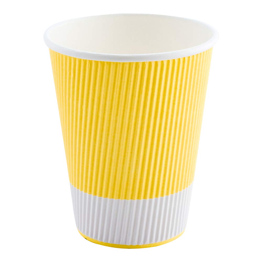 12oz Disposable Paper Coffee Cups - 25 Pack Leakproof Ripple Wall Hot Cups, Eco-Friendly Recyclable Light Yellow Insulated Paper Cups for Coffee, Tea, Hot Beverages - Perfect for Restaurants, Cafes, Offices & Home Use (Lids Sold Separately)