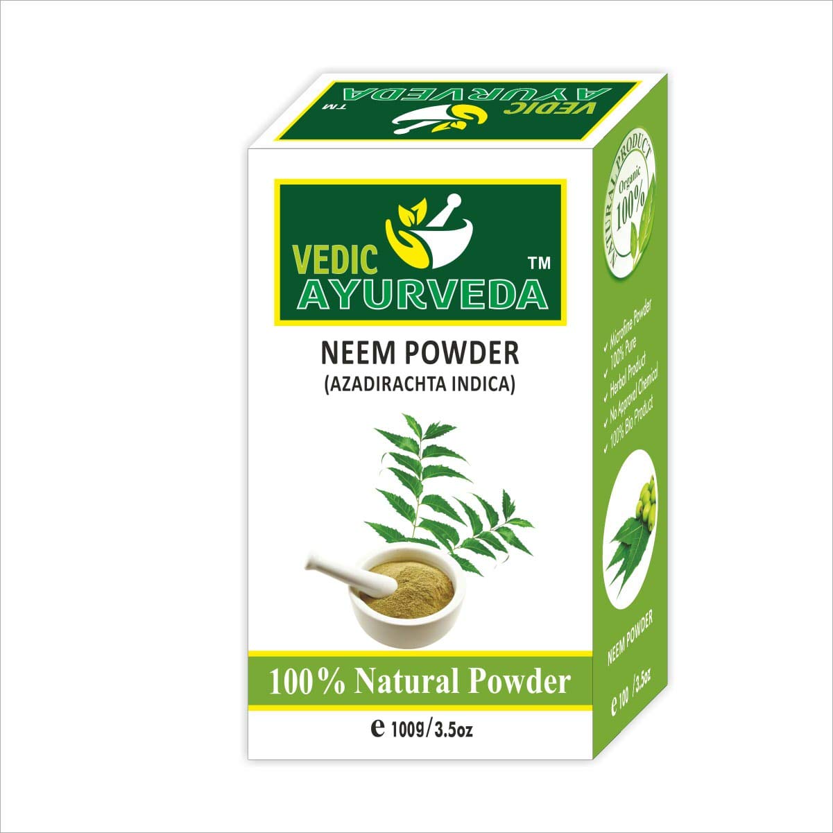 VEDICAYURVEDA 100% Organic Neem Powder for Face Cleansing & Hair Care - Reduces Hair Fall, Dandruff, Promotes Healthy Hair Growth - 100g | Natural Ayurvedic Treatment for Acne, Scalp Issues & Skin Problems