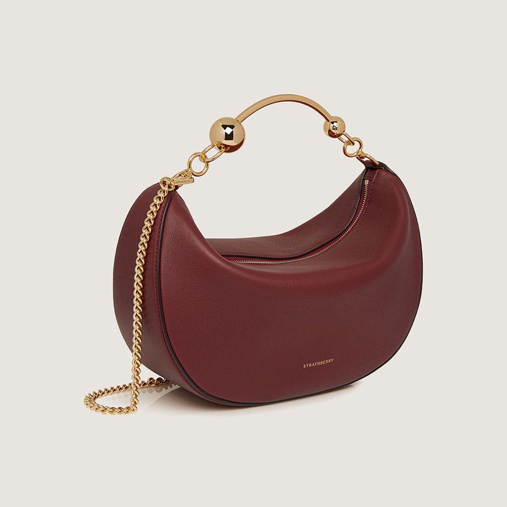 Crescent Moon Oxblood Leather Handbag - Stylish Women's Crossbody Bag for Work, Travel & Evening Out