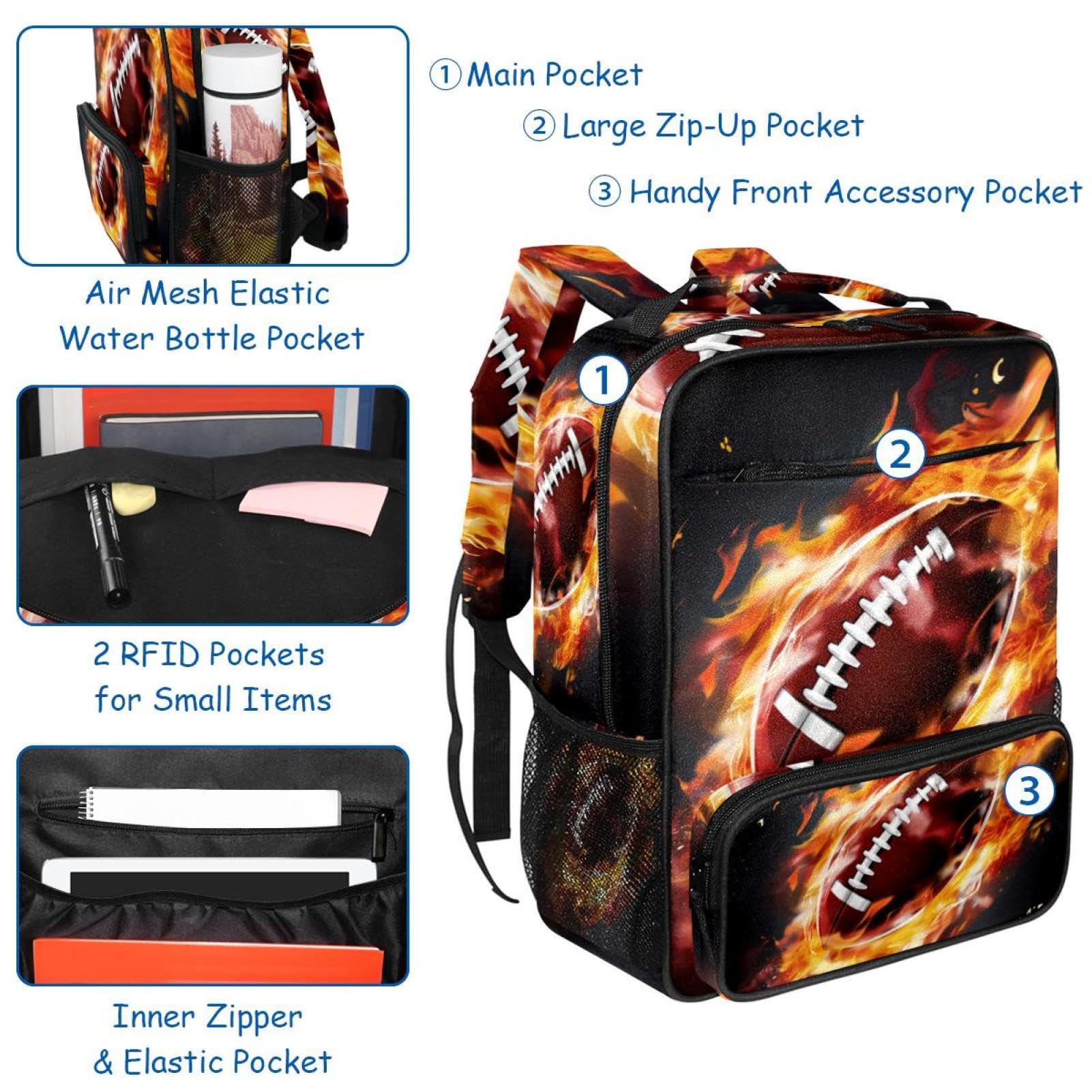 Premium Travel Backpack for Men & Women - Durable Waterproof Hiking Backpack for Outdoor Sports, Camping, and Daily Commute | Perfect for American Football Fans and Firefighters