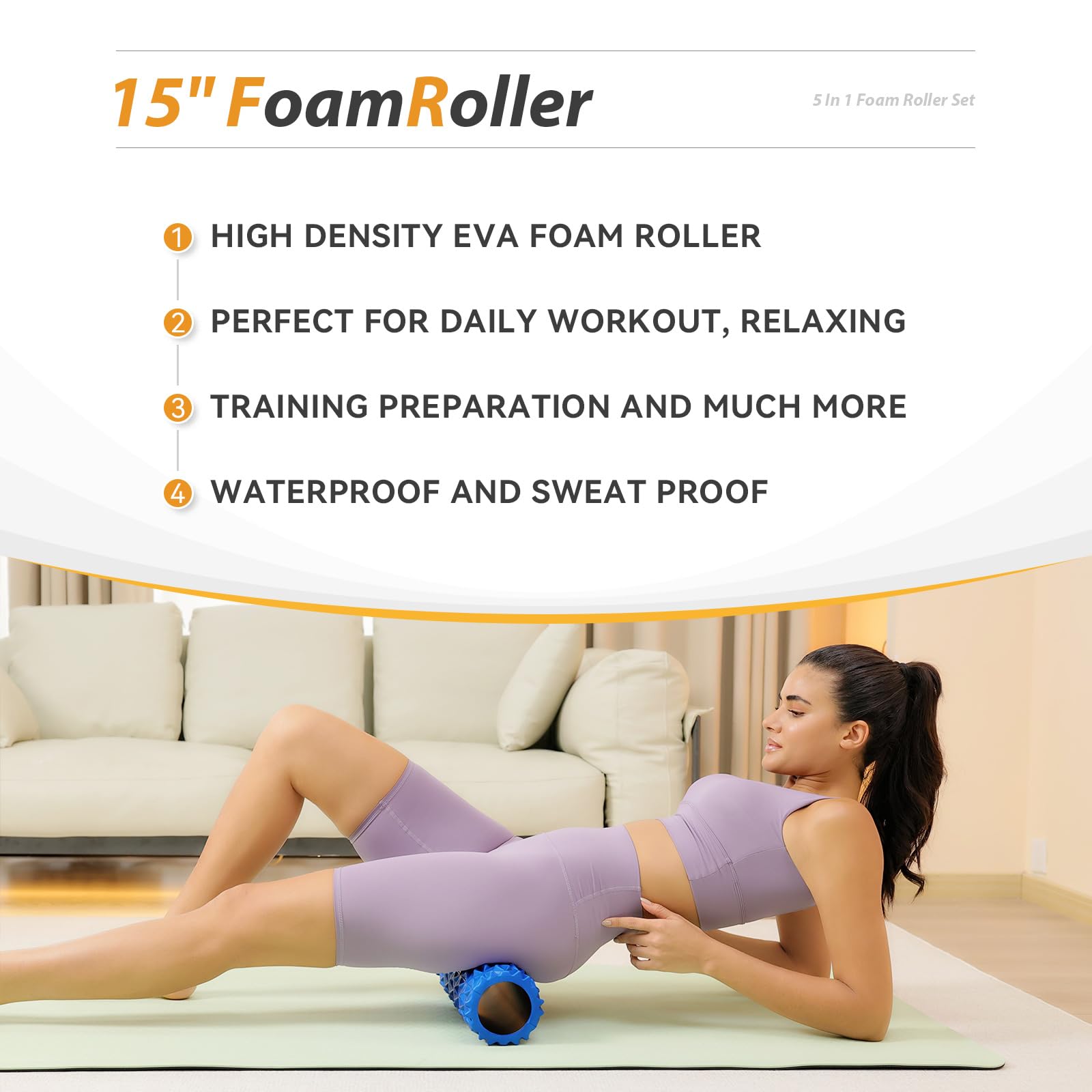 5 in 1 High Density Foam Roller Set with Muscle Roller Stick, Massage Ball, Resistance Bands - Deep Tissue Massage for Yoga, Pilates, Workout Recovery & Trigger Point Release - Perfect for Home Gym, Physical Therapy & Post-Workout Stretching