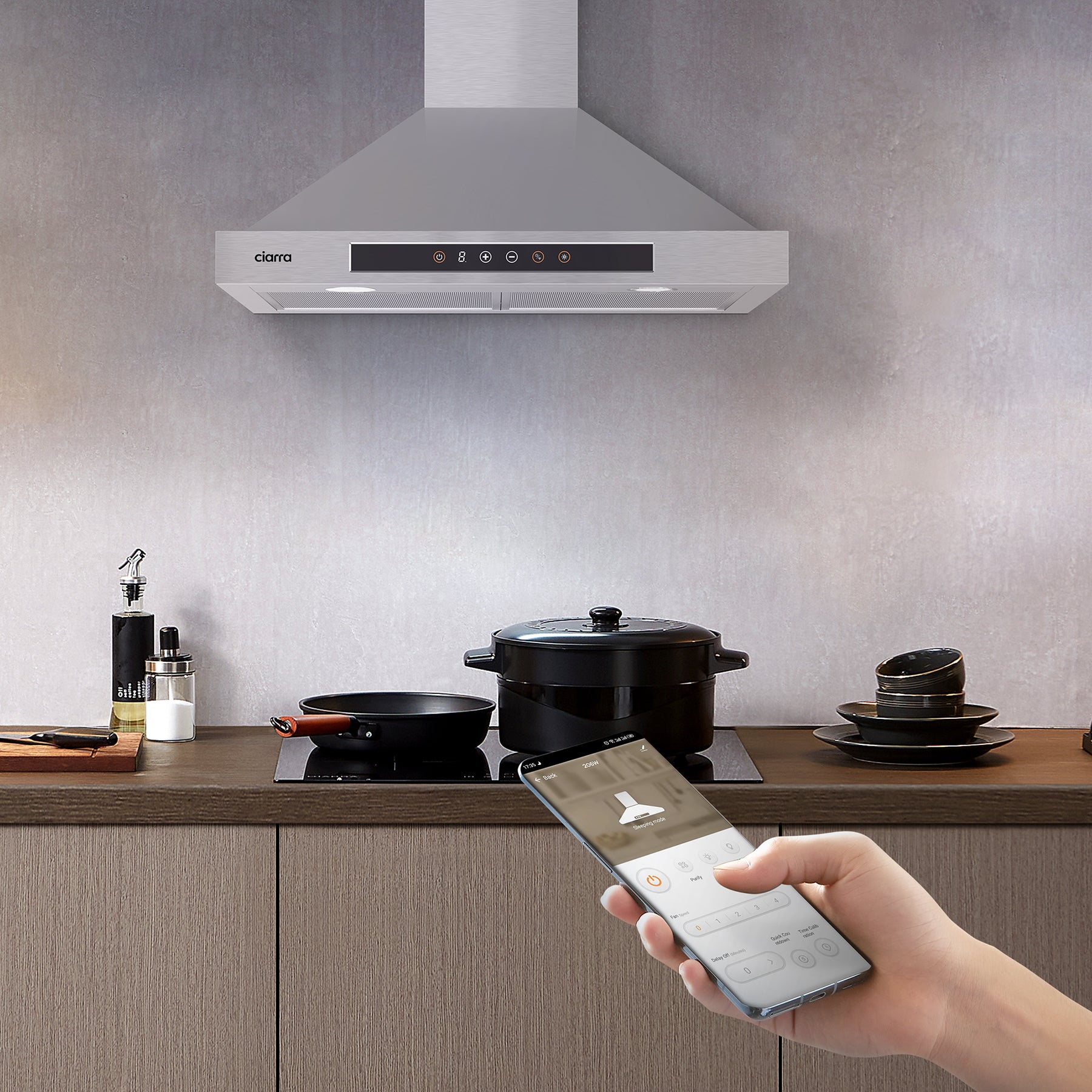 CIARRA 30 Inch Smart Wall Mount Range Hood with Alexa & Google Home Voice Control - Stainless Steel Kitchen Vent Hood for Modern Homes - Perfect for Cooking, Smoke Removal & Smart Kitchen Integration (Model CAS75308W OW)