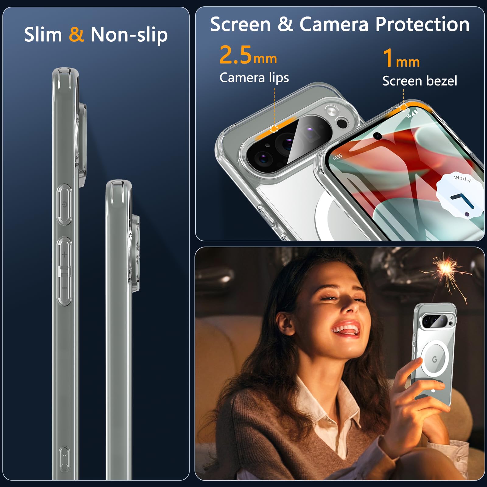 BESINPO Magnetic Phone Case for Google Pixel 9 Pro XL - Magsafe Compatible, Military Grade Shockproof Protection with Screen Protector | Slim Fit, Transparent Back Design | Perfect for Work, Travel & Outdoor Activities