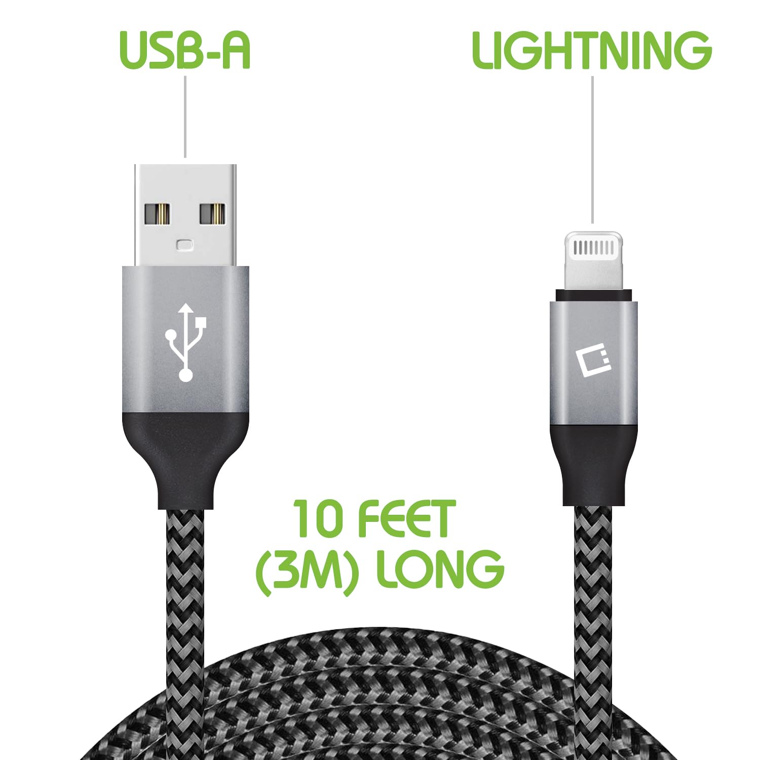 Premium Braided Lightning Cable 10FT - Fast Charging & Sync Data Cable for iPhone 14 Pro Max/13/12/11/SE/XS, iPad Pro/Air/Mini, AirPods - Durable Nylon iPhone Charger Cord for Home, Office & Travel