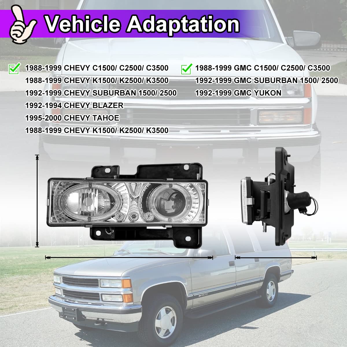 Nixon Offroad Headlights for Chevy Suburban Tahoe Blazer Yukon 1992-2000 - DRL High Low Beam Replacement for Off-Roading & Night Driving
