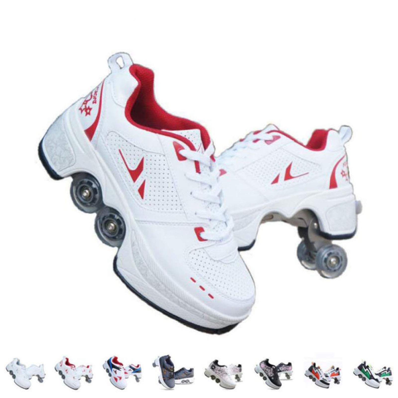 Best Roller Skates for Girls & Women - 2-in-1 Parkour & Inline Skating Shoes with Wheels for Adults - Double-Row Quad Outdoor Sports Kick Rollershoes (ROT-41) - Perfect for Park Skating, Fitness & Outdoor Adventures