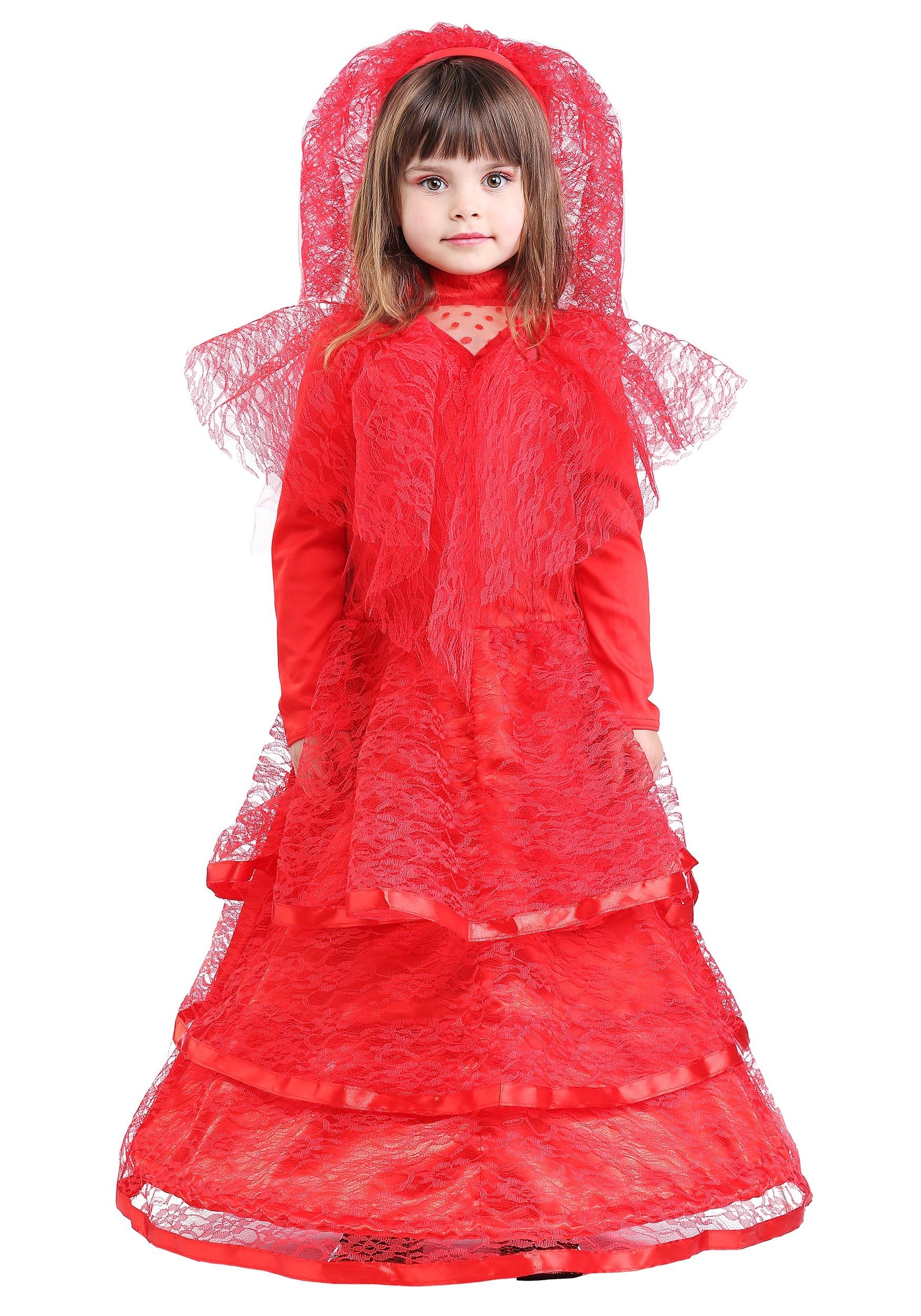 Gothic Red Toddler Wedding Dress Costume - Elegant & Stylish for Halloween, Cosplay & Themed Parties