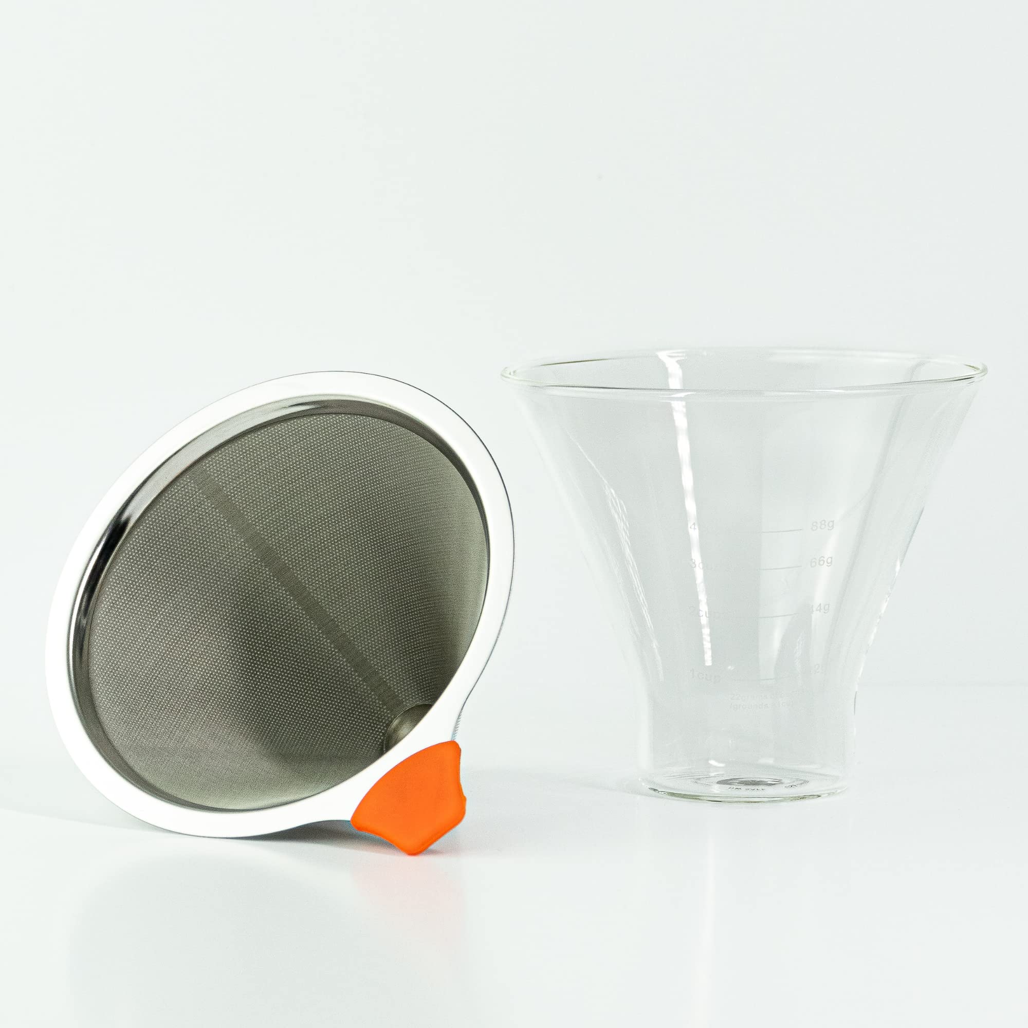 Stainless Steel Reusable Coffee Filter for Pour Over Coffee Maker - Dual Mesh Coffee Filter with Glass Measuring Cup | Perfect for Home Brewing, Camping & Office Use