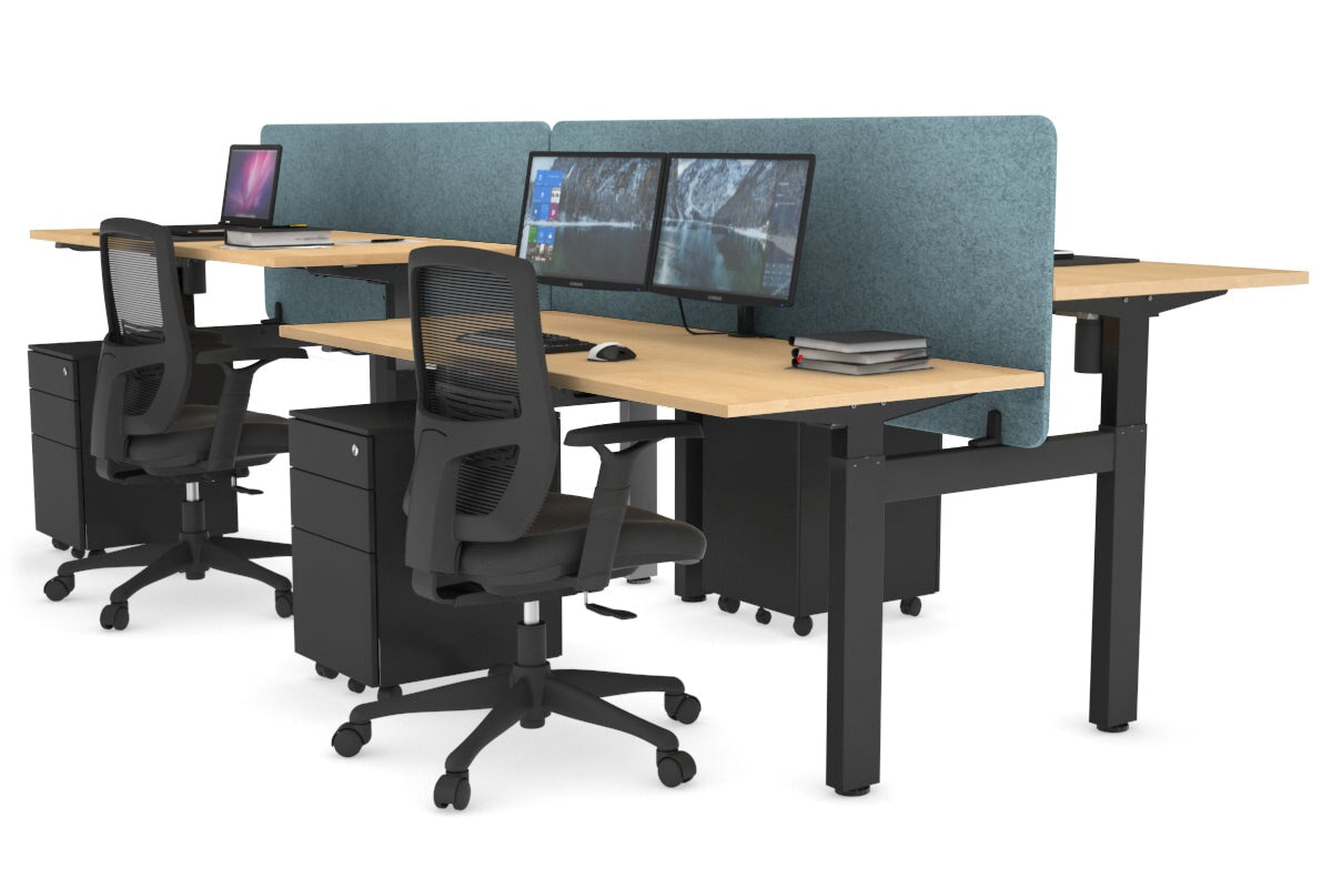 Adjustable 4-Person H Bench Workstation with Black Frame - 1600L x 700W - Perfect for Office, Workshop, or Collaborative Workspaces