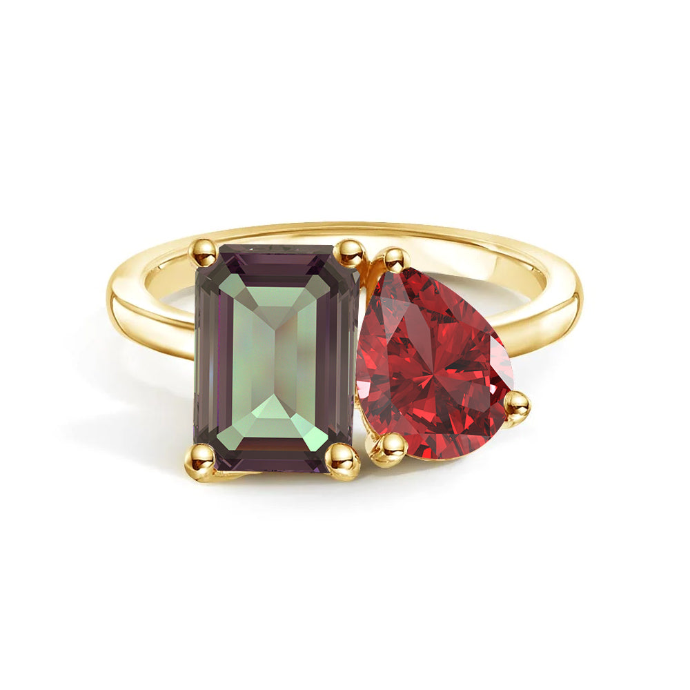 Personalized Alexandrite Toi et Moi Anniversary Ring - Custom Birthstone Jewelry for Couples, Engagements & Romantic Gifts