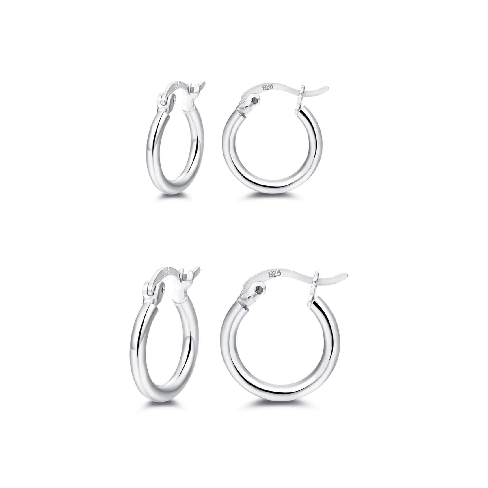 925 Sterling Silver Small Hoop Earrings - Hypoallergenic Huggie Earrings for Women & Men (13mm/15mm, 2 Pairs) | Everyday Wear, Gift Idea, Party & Office Accessories