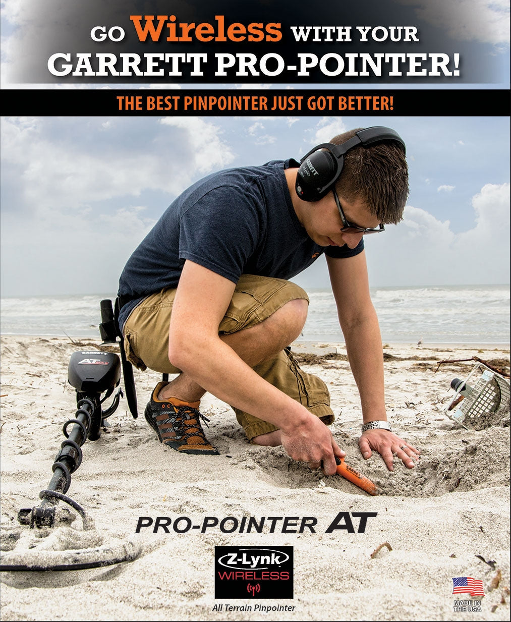 Garrett Pro Pointer® AT Waterproof Z Lynk Wireless Pinpointing Metal Detector for Gold, Coins & Jewelry - Perfect for Beach, Park & Outdoor Treasure Hunting