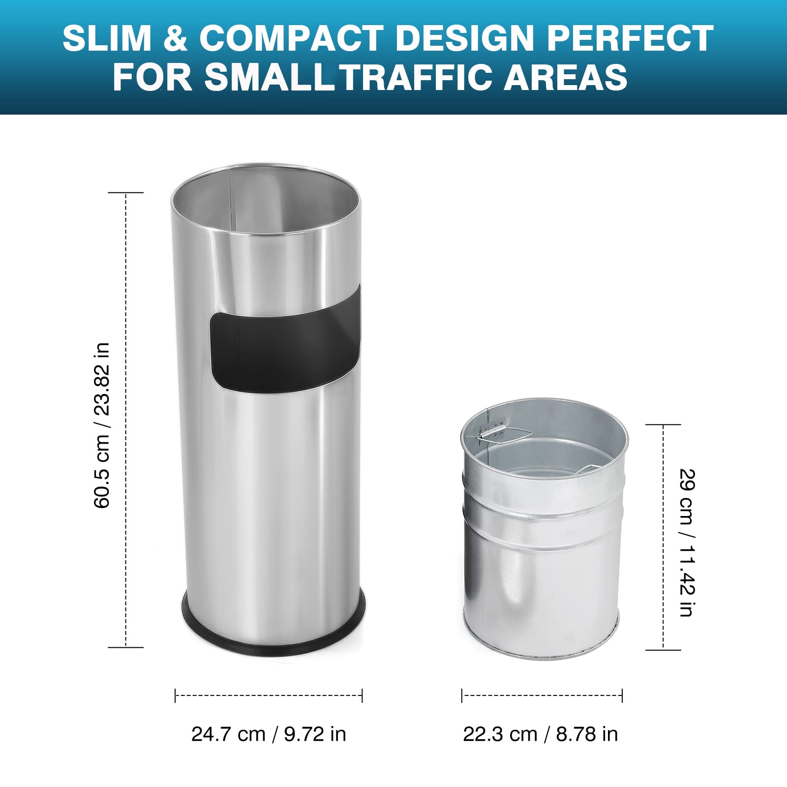 IRONWALLS Stainless Steel Trash Can with Lid - 13 Gallon Indoor/Outdoor Garbage Bin, Commercial Grade Waste Container with Removable Inner Bucket - Perfect for Kitchen, Office, Patio & Restaurant Use